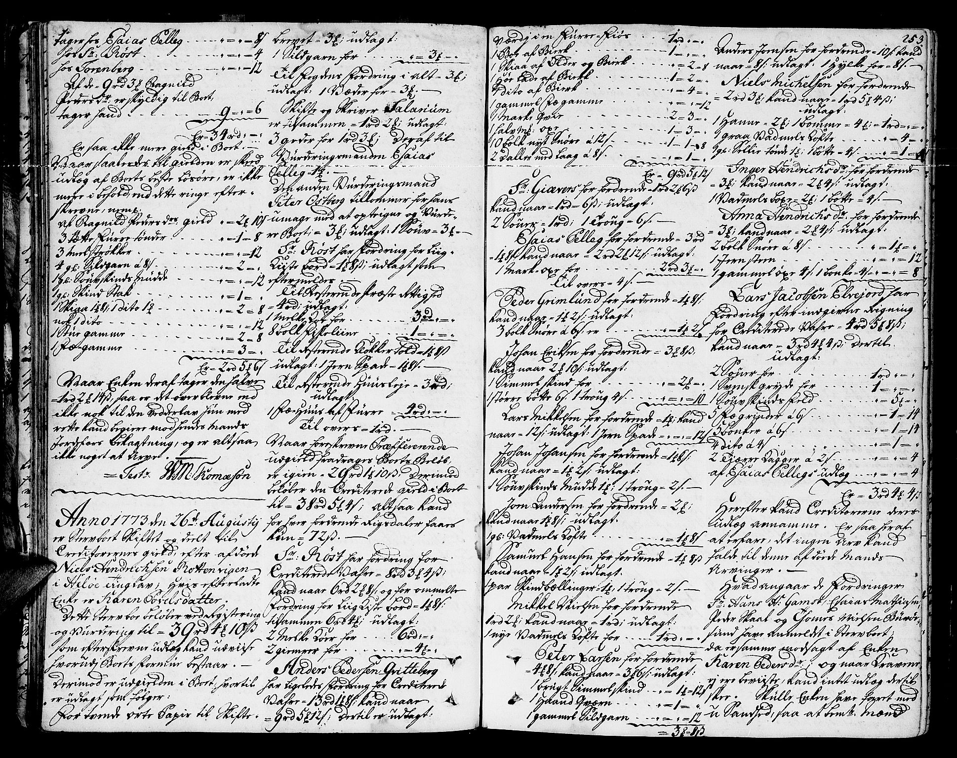 Senja og Tromsø sorenskriveri , AV/SATØ-SATØ-31/H/Hb/L0139: Skifteutlodningsprotokoller, 1752-1778, p. 252b-253a