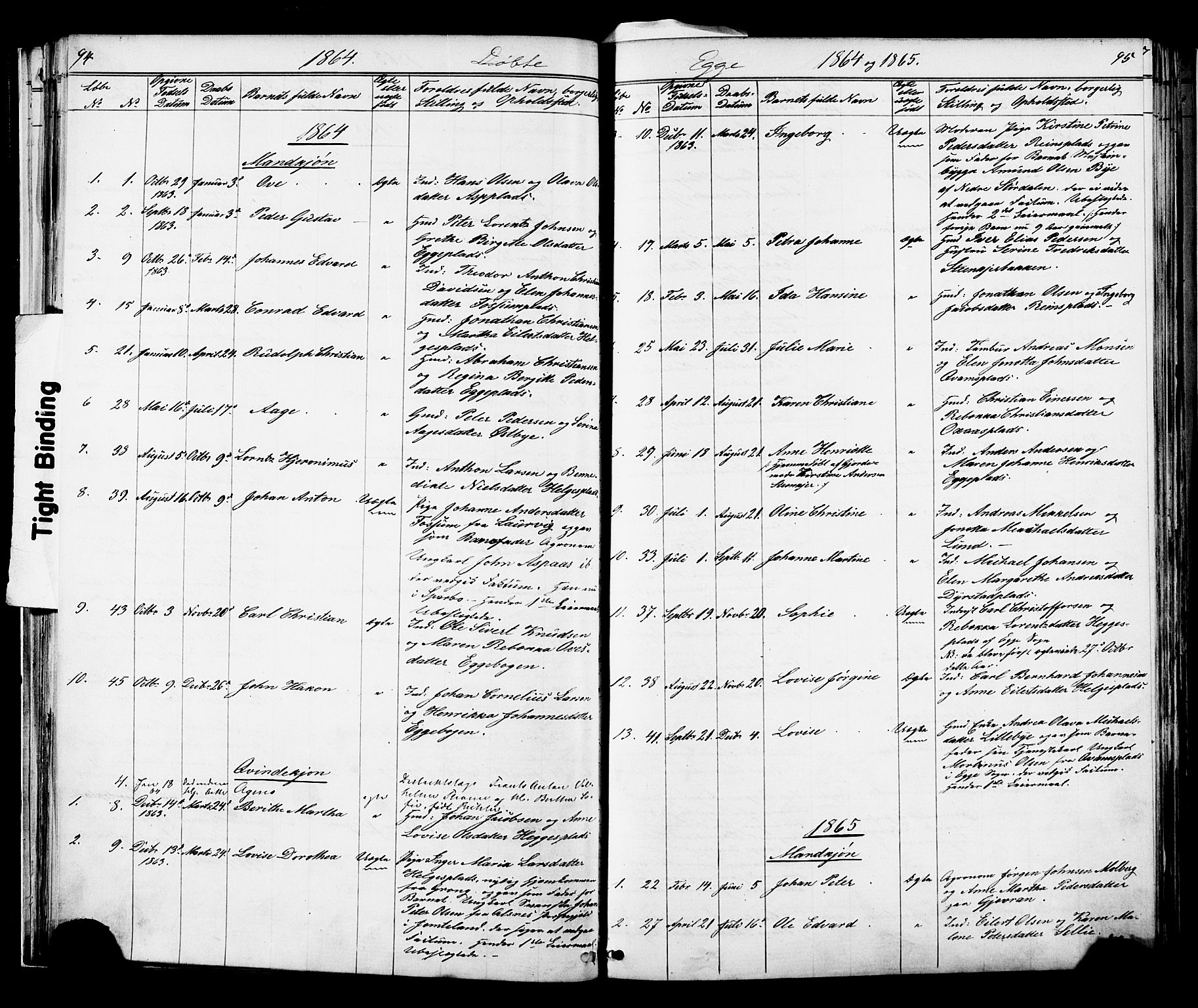 Ministerialprotokoller, klokkerbøker og fødselsregistre - Nord-Trøndelag, SAT/A-1458/739/L0367: Parish register (official) no. 739A01 /3, 1838-1868, p. 94-95