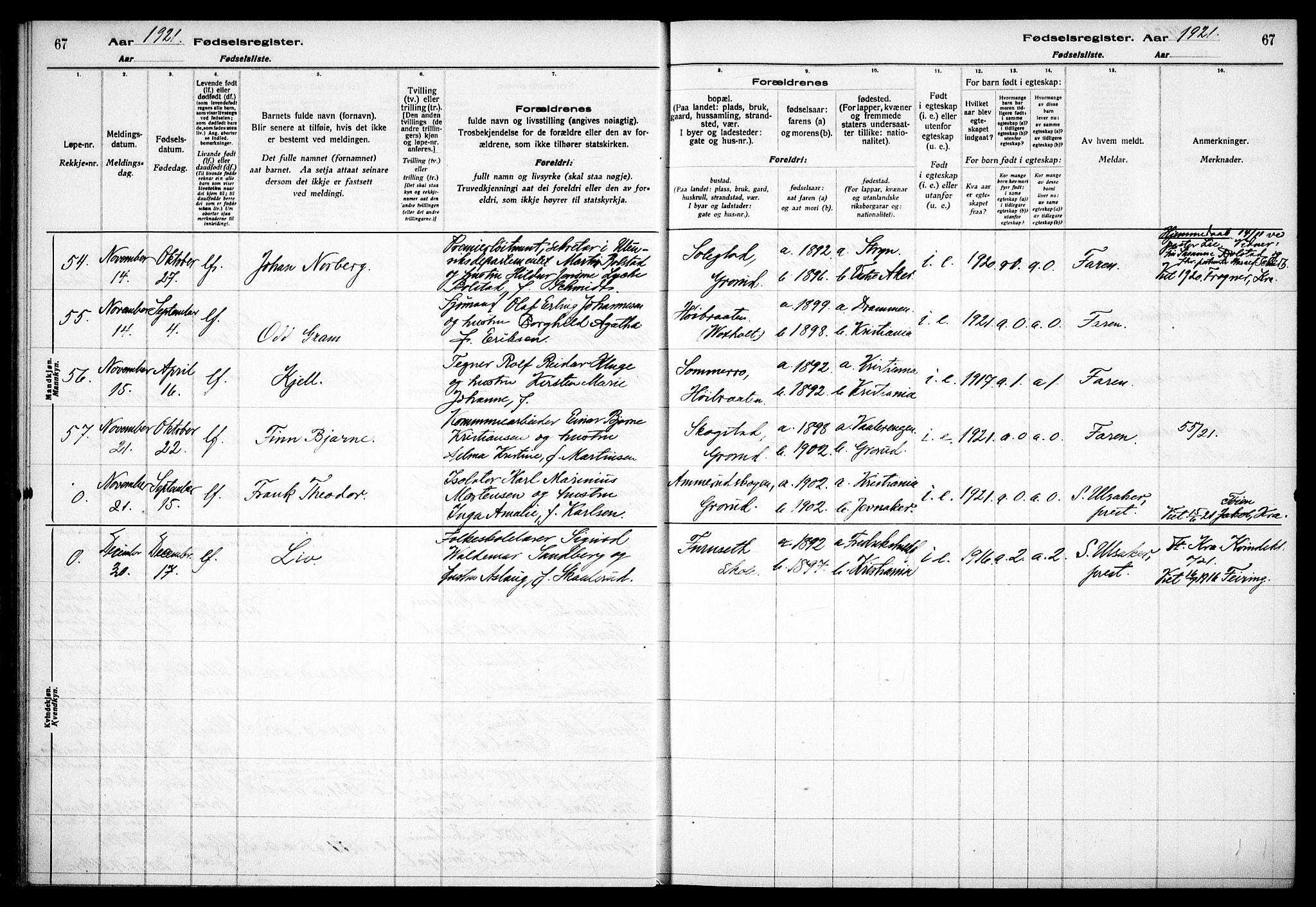 Østre Aker prestekontor Kirkebøker, SAO/A-10840/J/Jb/L0001: Birth register no. II 1, 1916-1932, p. 67