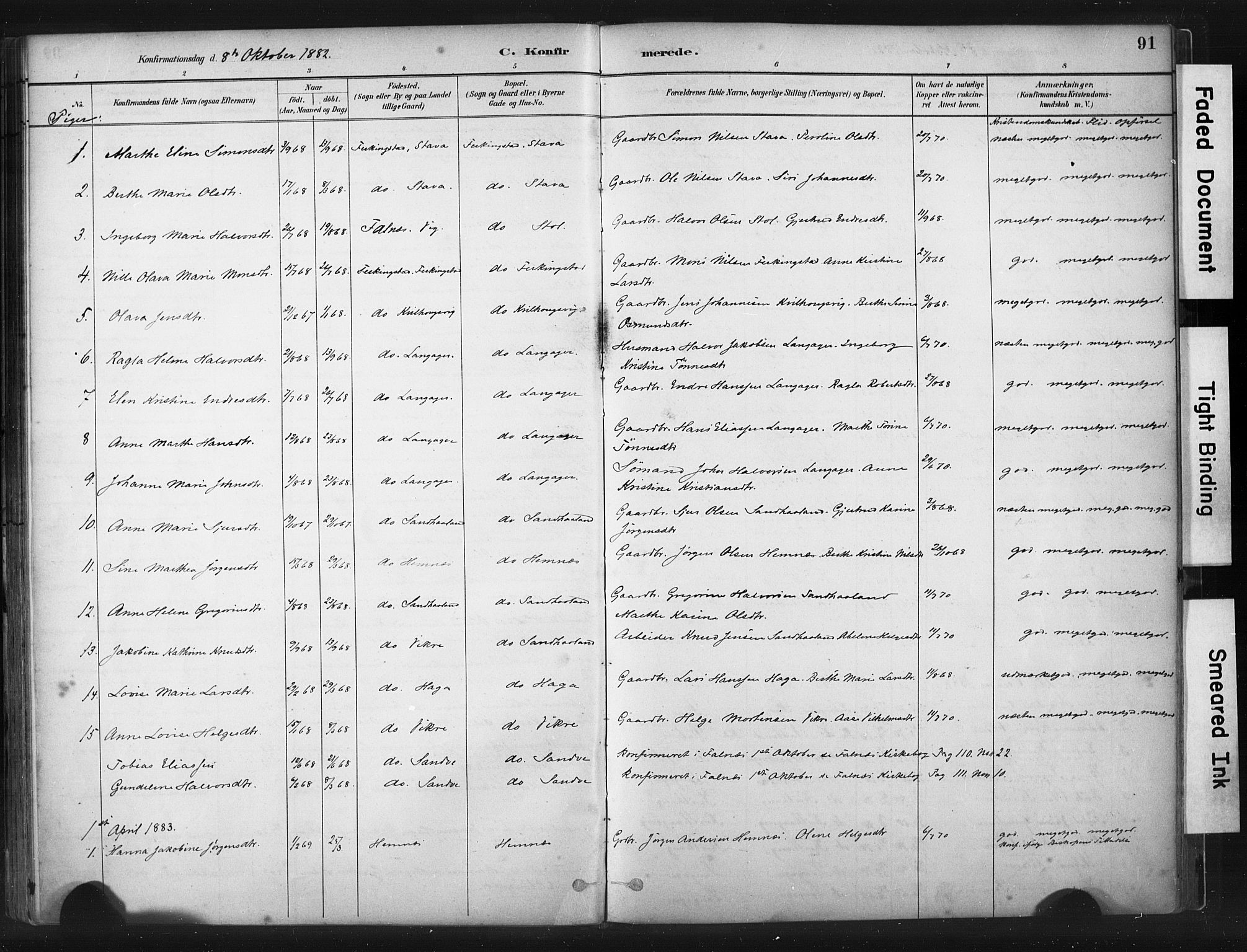 Skudenes sokneprestkontor, SAST/A -101849/H/Ha/Haa/L0010: Parish register (official) no. A 7, 1882-1912, p. 91