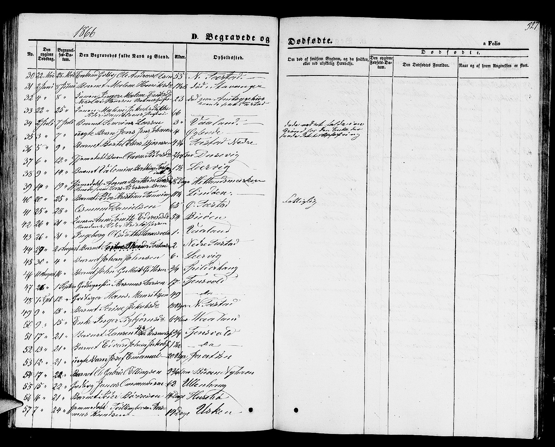Hetland sokneprestkontor, SAST/A-101826/30/30BB/L0001: Parish register (copy) no. B 1, 1850-1868, p. 327