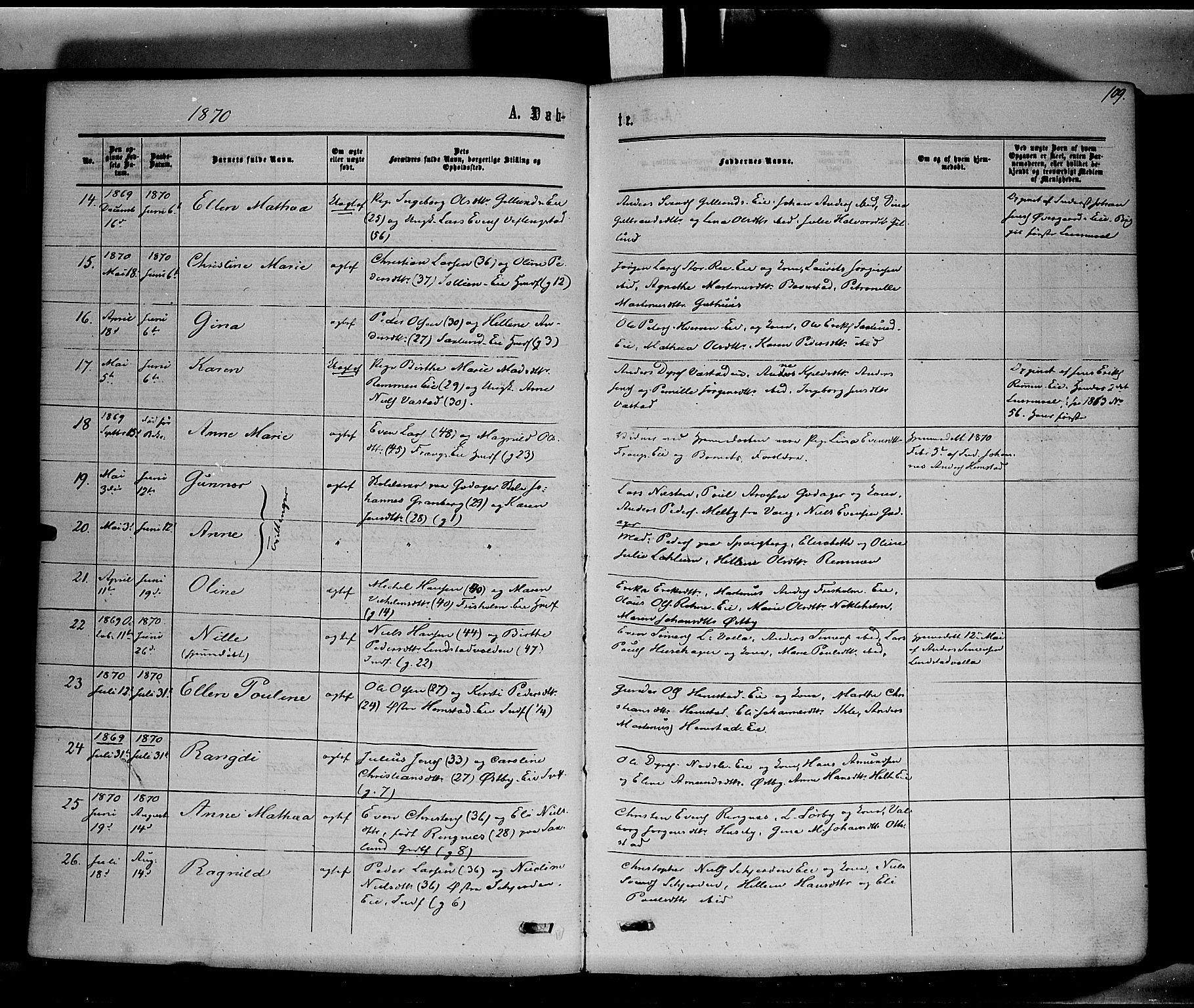 Stange prestekontor, SAH/PREST-002/K/L0013: Parish register (official) no. 13, 1862-1879, p. 109