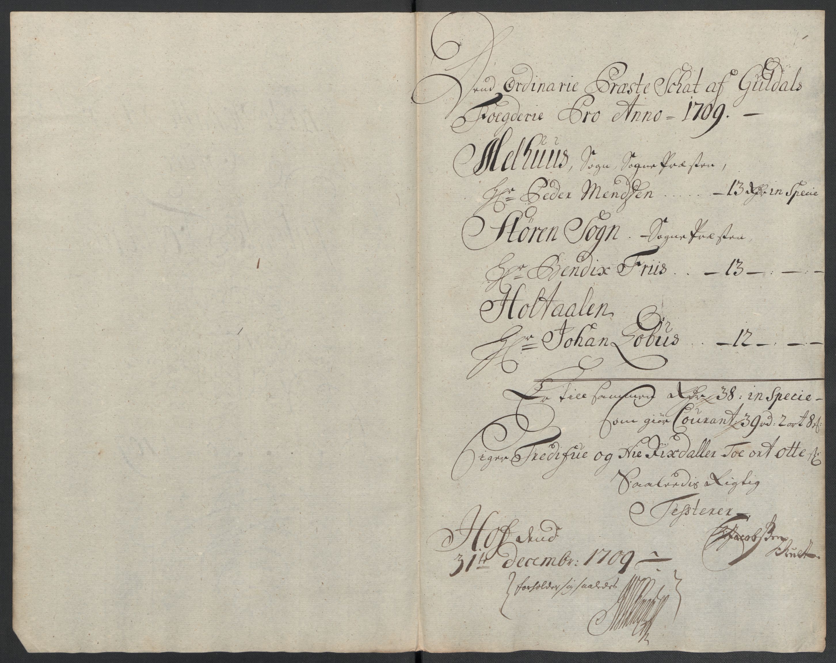 Rentekammeret inntil 1814, Reviderte regnskaper, Fogderegnskap, RA/EA-4092/R60/L3959: Fogderegnskap Orkdal og Gauldal, 1709, p. 275