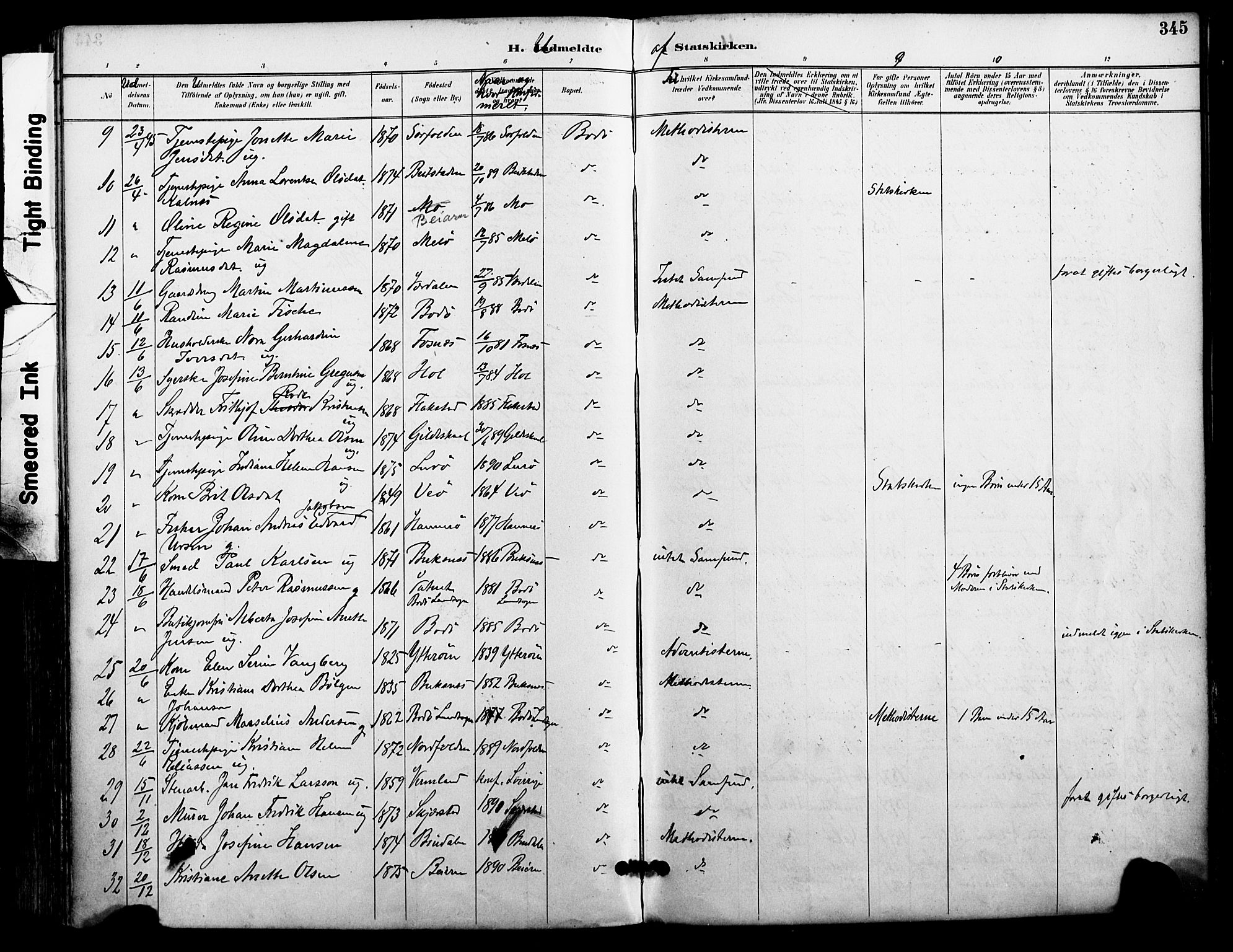 Ministerialprotokoller, klokkerbøker og fødselsregistre - Nordland, AV/SAT-A-1459/801/L0010: Parish register (official) no. 801A10, 1888-1899, p. 345