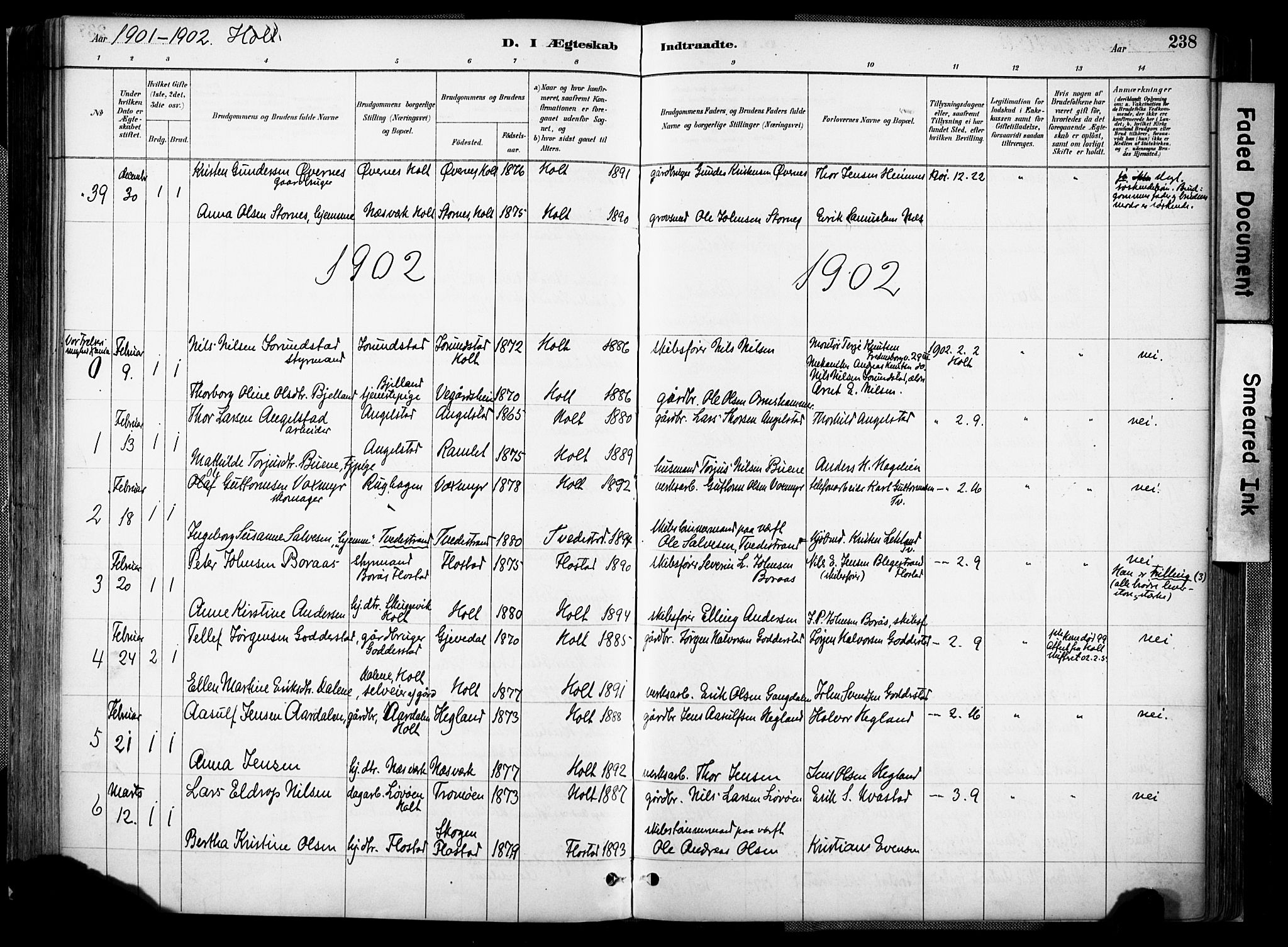 Holt sokneprestkontor, AV/SAK-1111-0021/F/Fa/L0012: Parish register (official) no. A 12, 1885-1907, p. 238