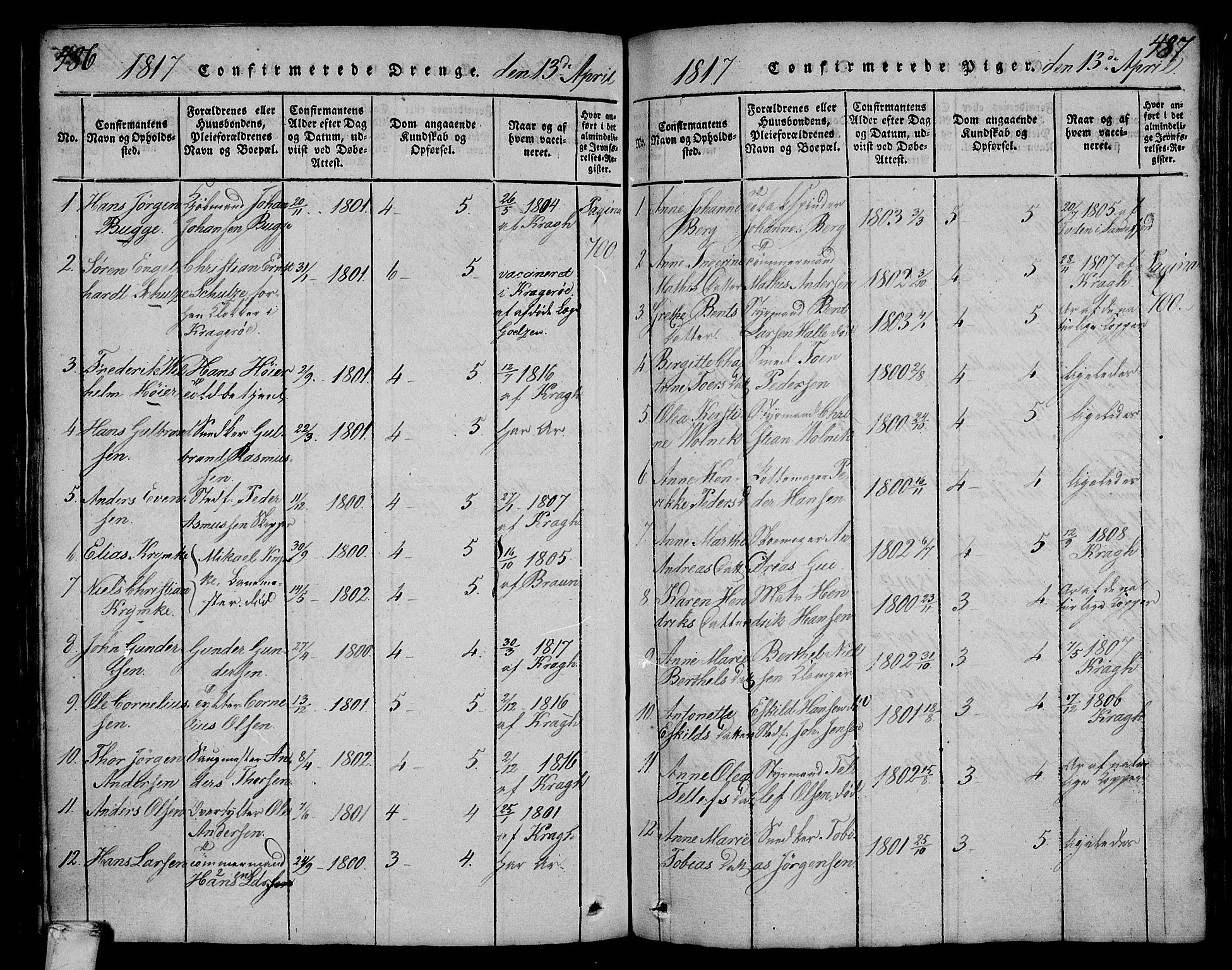 Larvik kirkebøker, AV/SAKO-A-352/F/Fa/L0001: Parish register (official) no. I 1, 1814-1825, p. 486-487