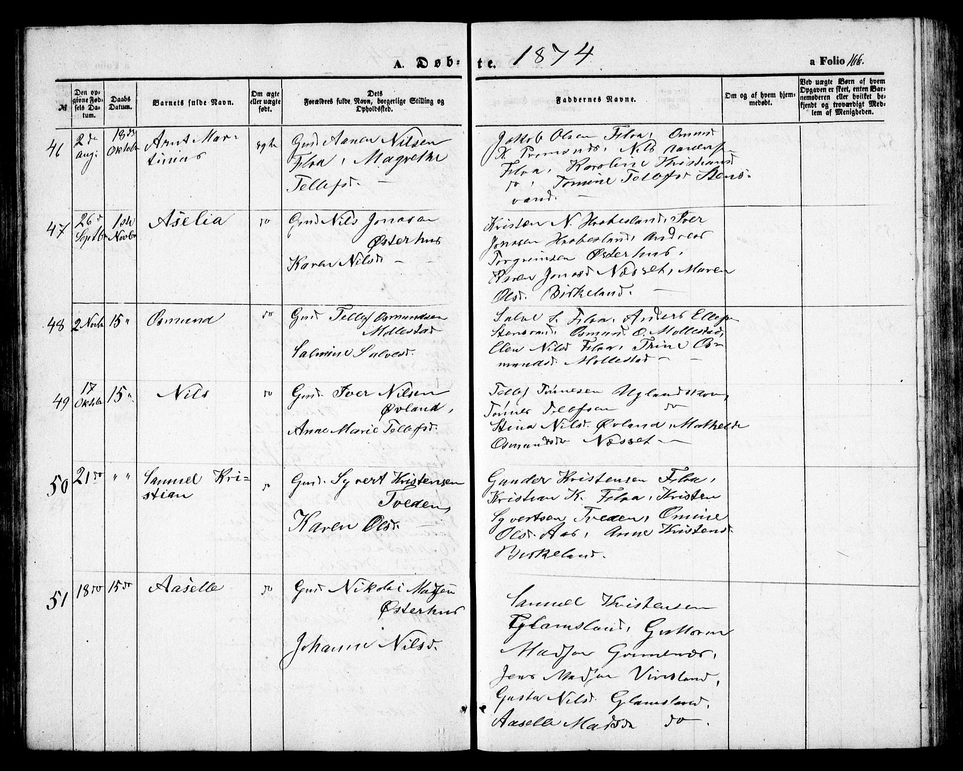 Birkenes sokneprestkontor, SAK/1111-0004/F/Fb/L0002: Parish register (copy) no. B 2, 1849-1876, p. 166
