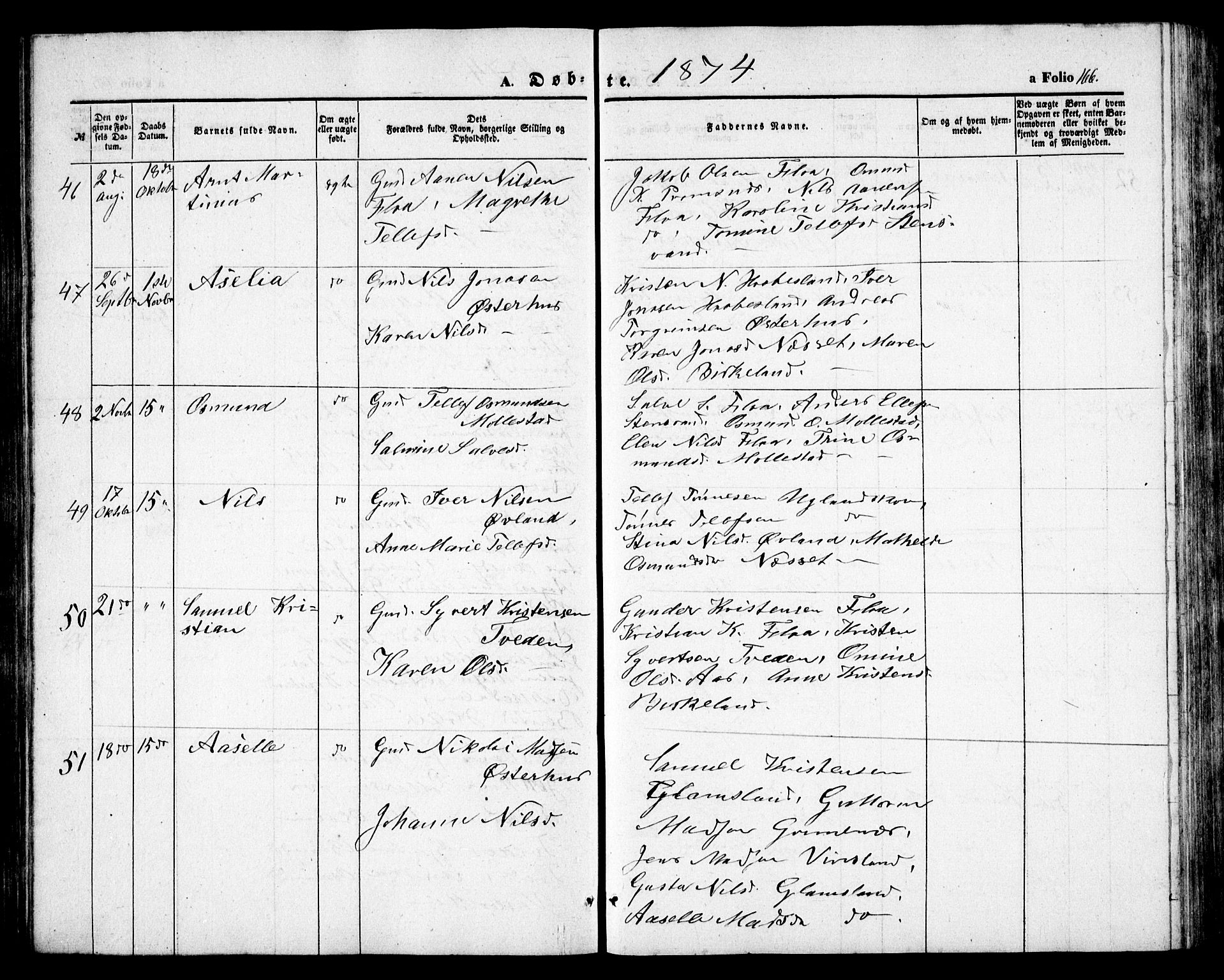 Birkenes sokneprestkontor, AV/SAK-1111-0004/F/Fb/L0002: Parish register (copy) no. B 2, 1849-1876, p. 166