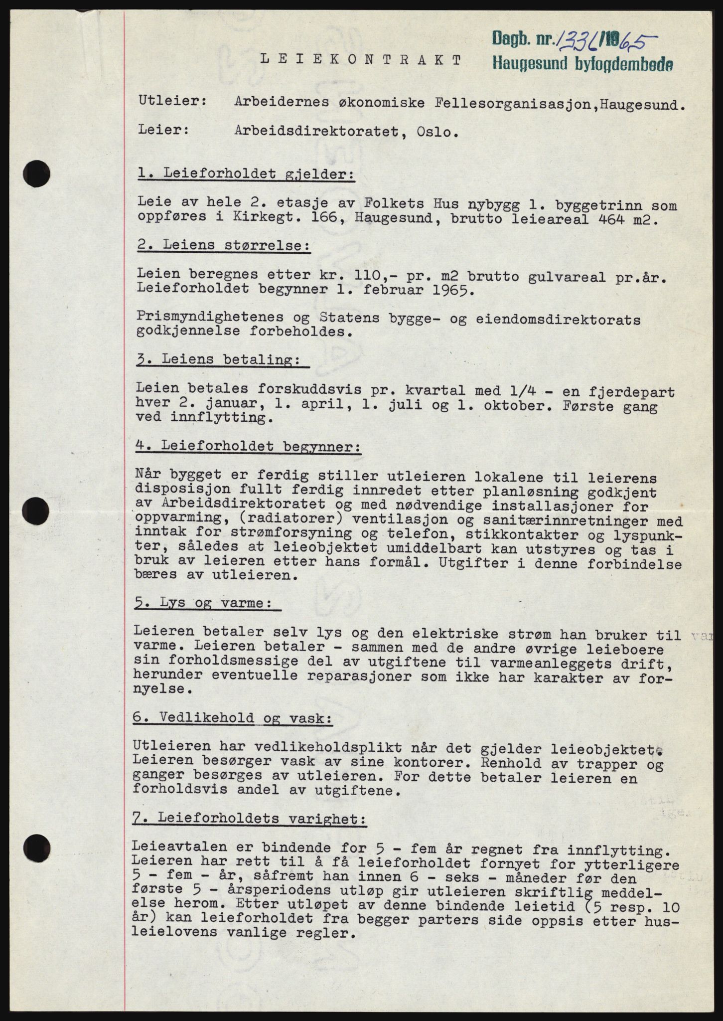 Haugesund tingrett, SAST/A-101415/01/II/IIC/L0053: Mortgage book no. B 53, 1965-1965, Diary no: : 1336/1965