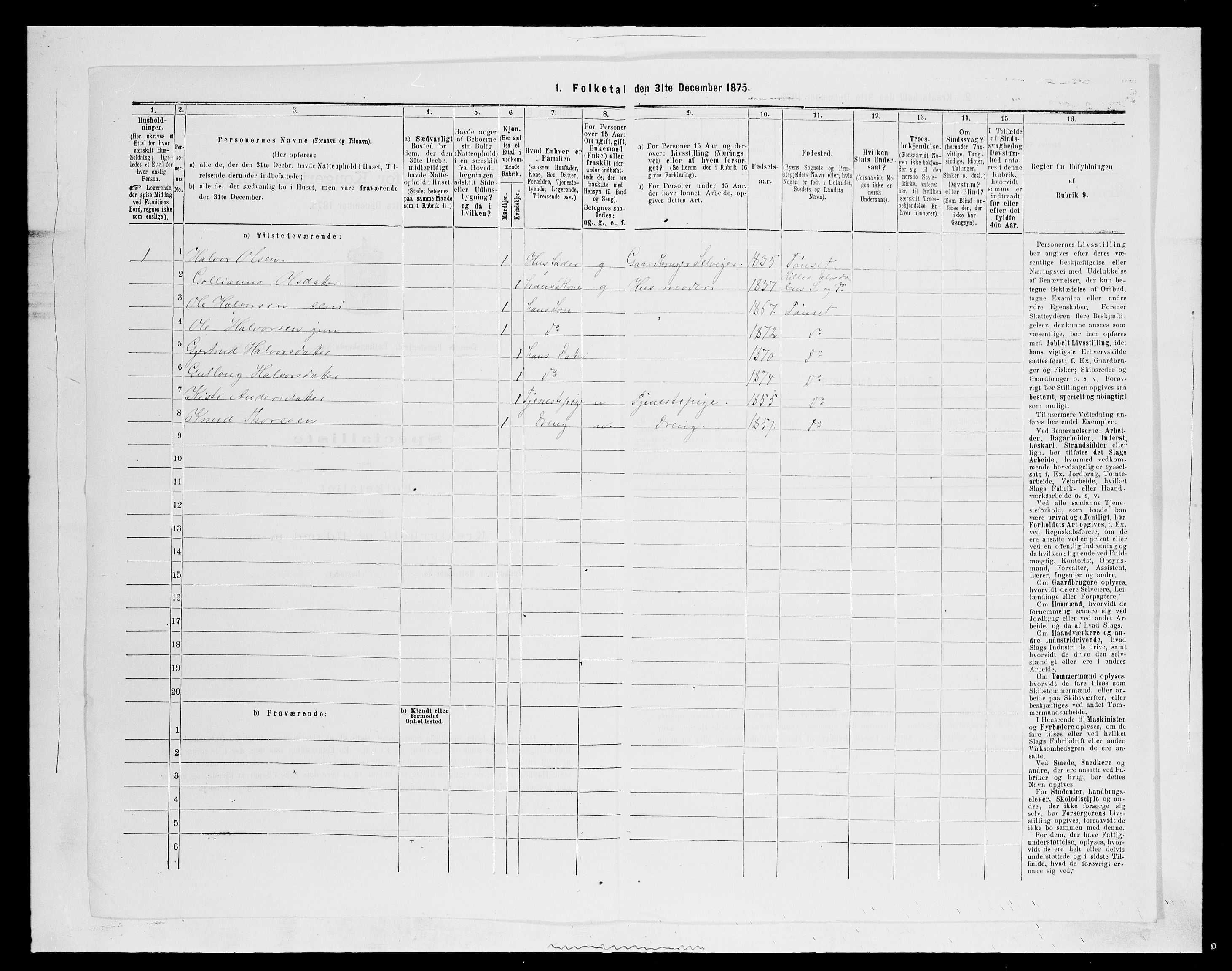 SAH, 1875 census for 0437P Tynset, 1875, p. 1142