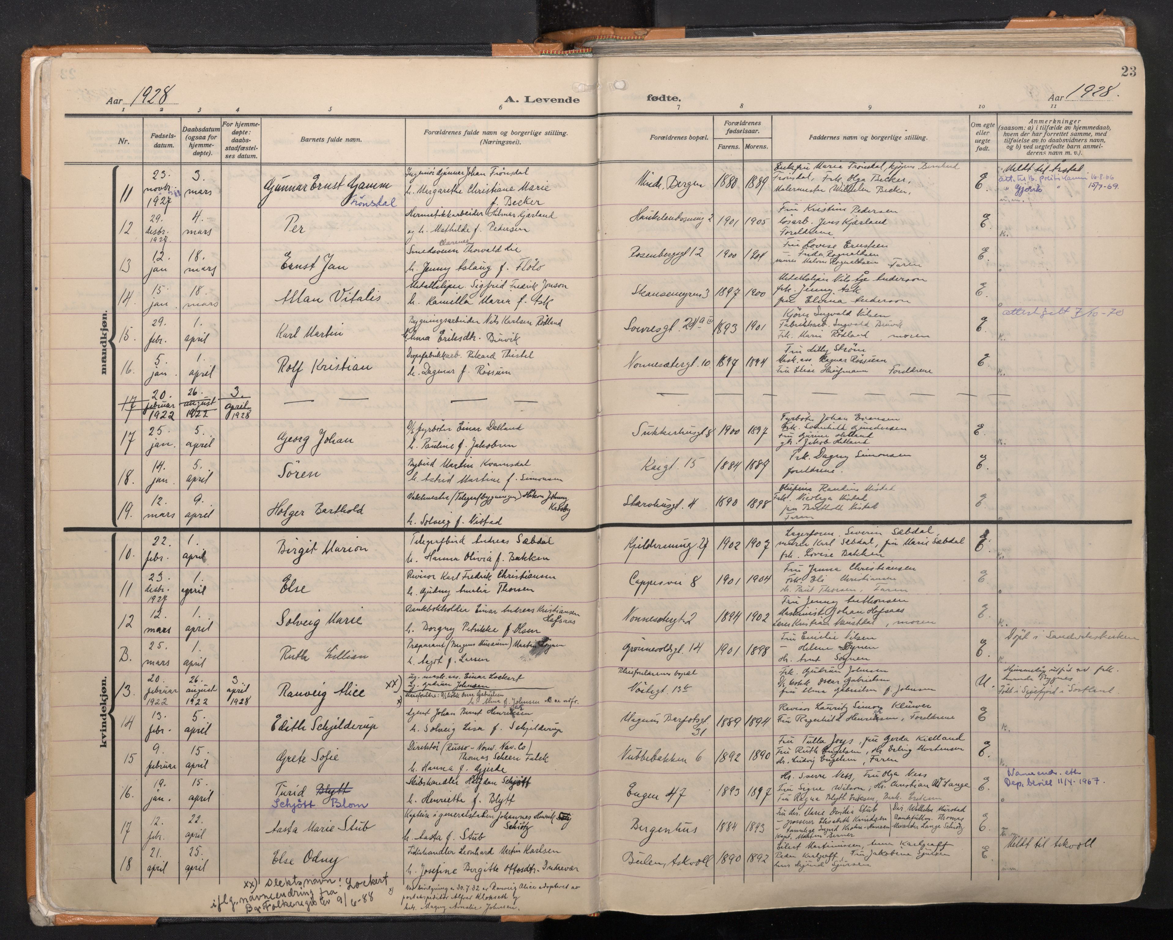 Domkirken sokneprestembete, SAB/A-74801/H/Haa: Parish register (official) no. B 9, 1925-1957, p. 22b-23a
