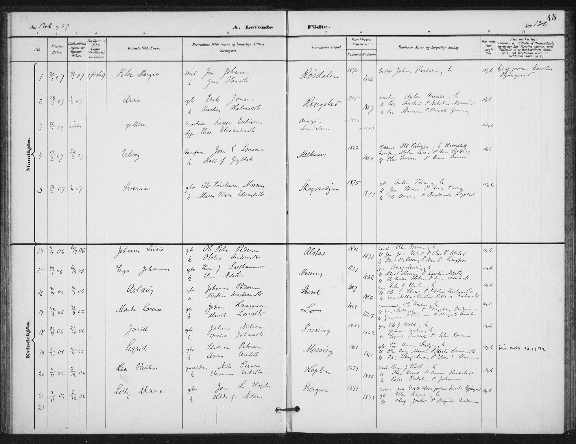 Ministerialprotokoller, klokkerbøker og fødselsregistre - Nord-Trøndelag, SAT/A-1458/714/L0131: Parish register (official) no. 714A02, 1896-1918, p. 45