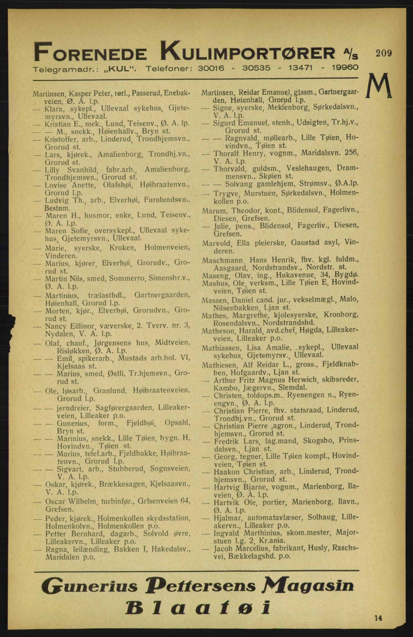 Aker adressebok/adressekalender, PUBL/001/A/002: Akers adressekalender, 1922, p. 209