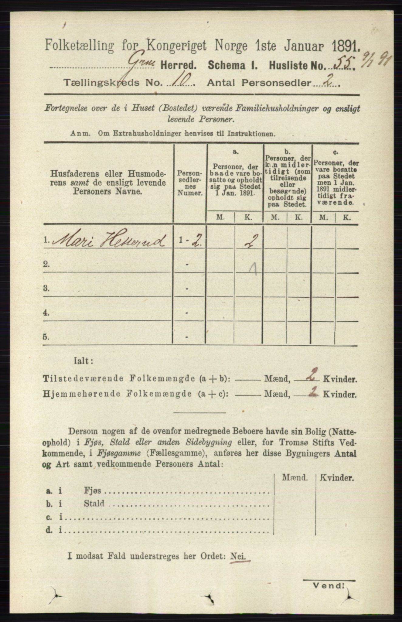 RA, 1891 census for 0423 Grue, 1891, p. 5346