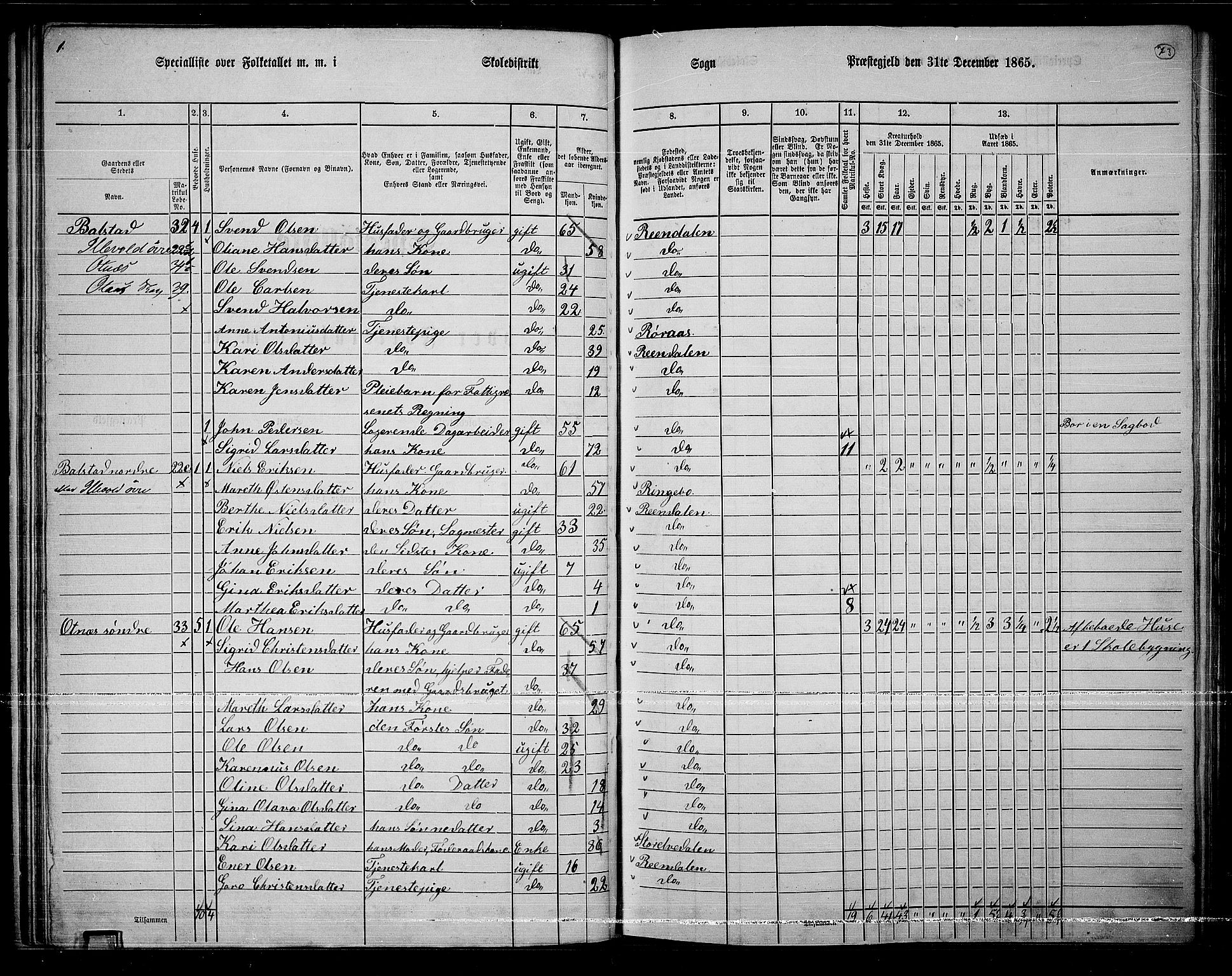 RA, 1865 census for Rendalen, 1865, p. 63
