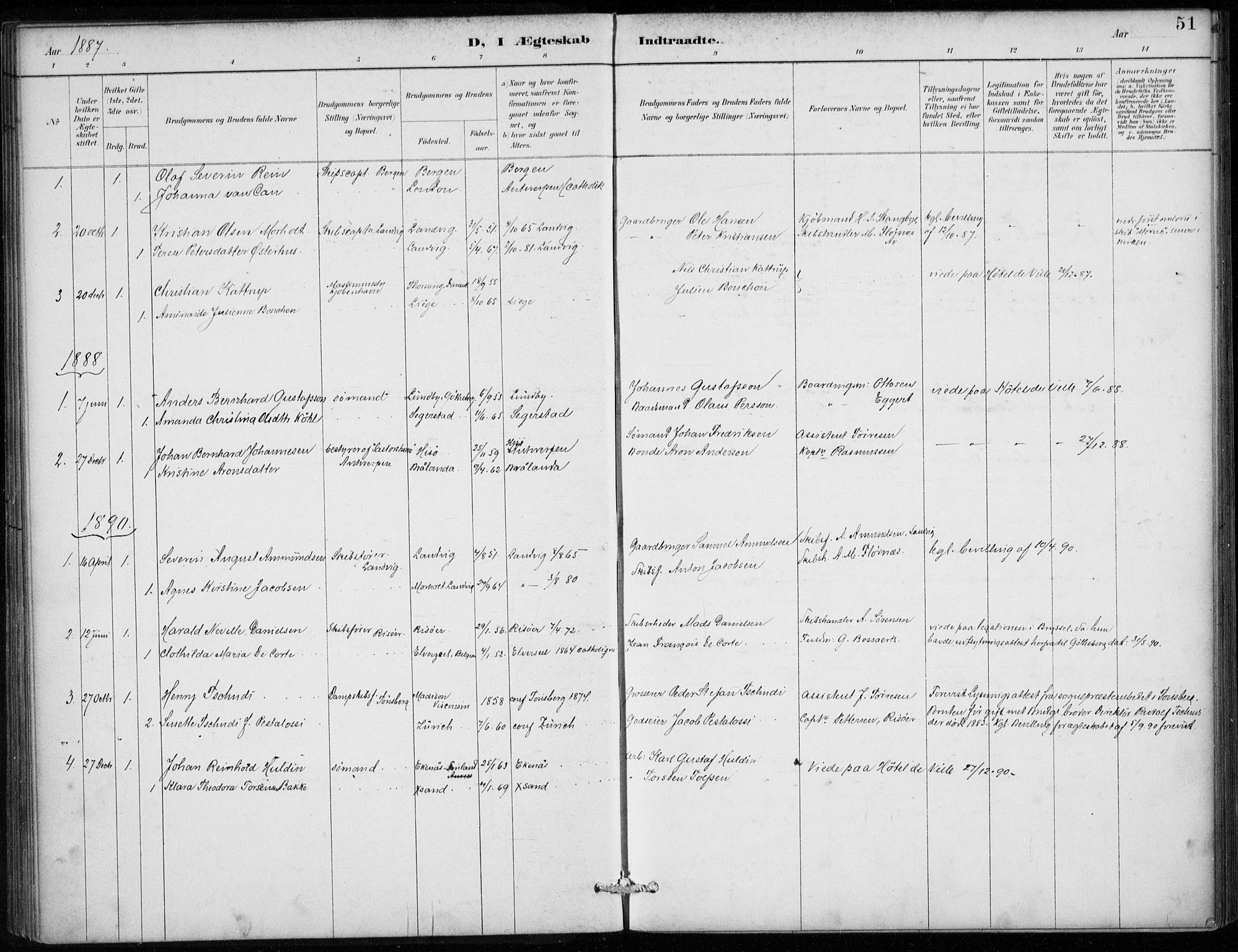 Den norske sjømannsmisjon i utlandet/Antwerpen, SAB/SAB/PA-0105/H/Ha/L0002: Parish register (official) no. A 2, 1887-1913, p. 51