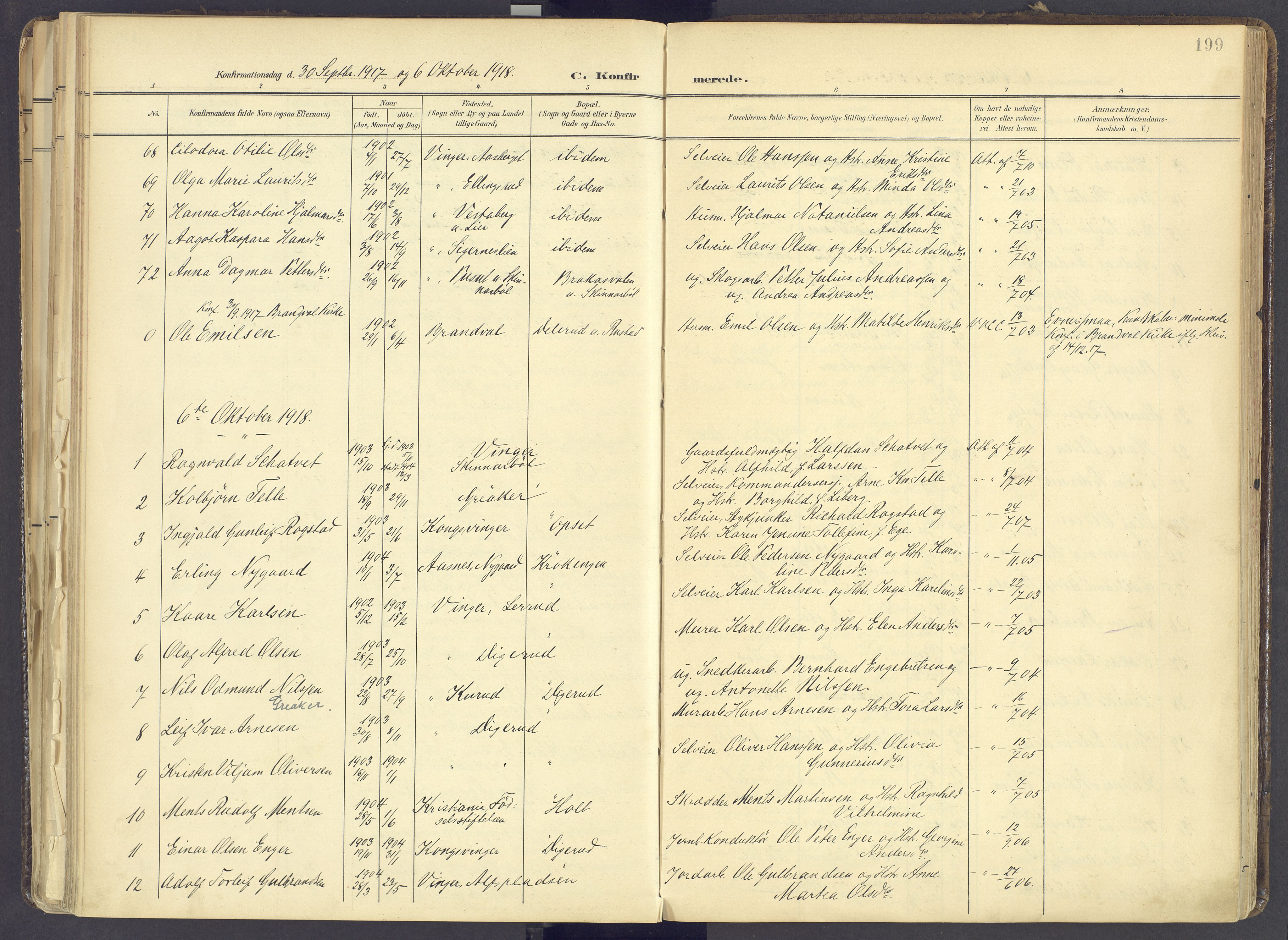 Vinger prestekontor, AV/SAH-PREST-024/H/Ha/Haa/L0017: Parish register (official) no. 17, 1901-1927, p. 199