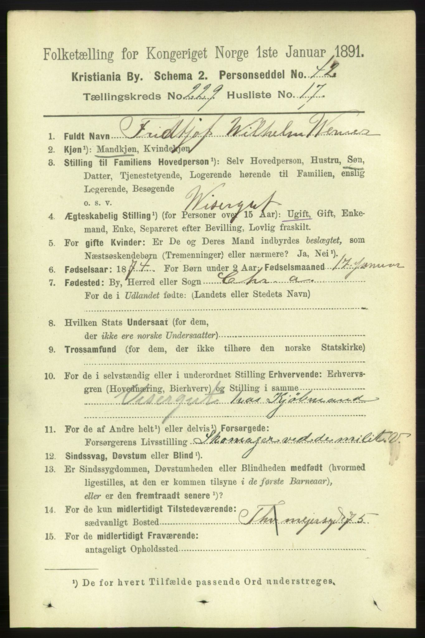 RA, 1891 census for 0301 Kristiania, 1891, p. 140889