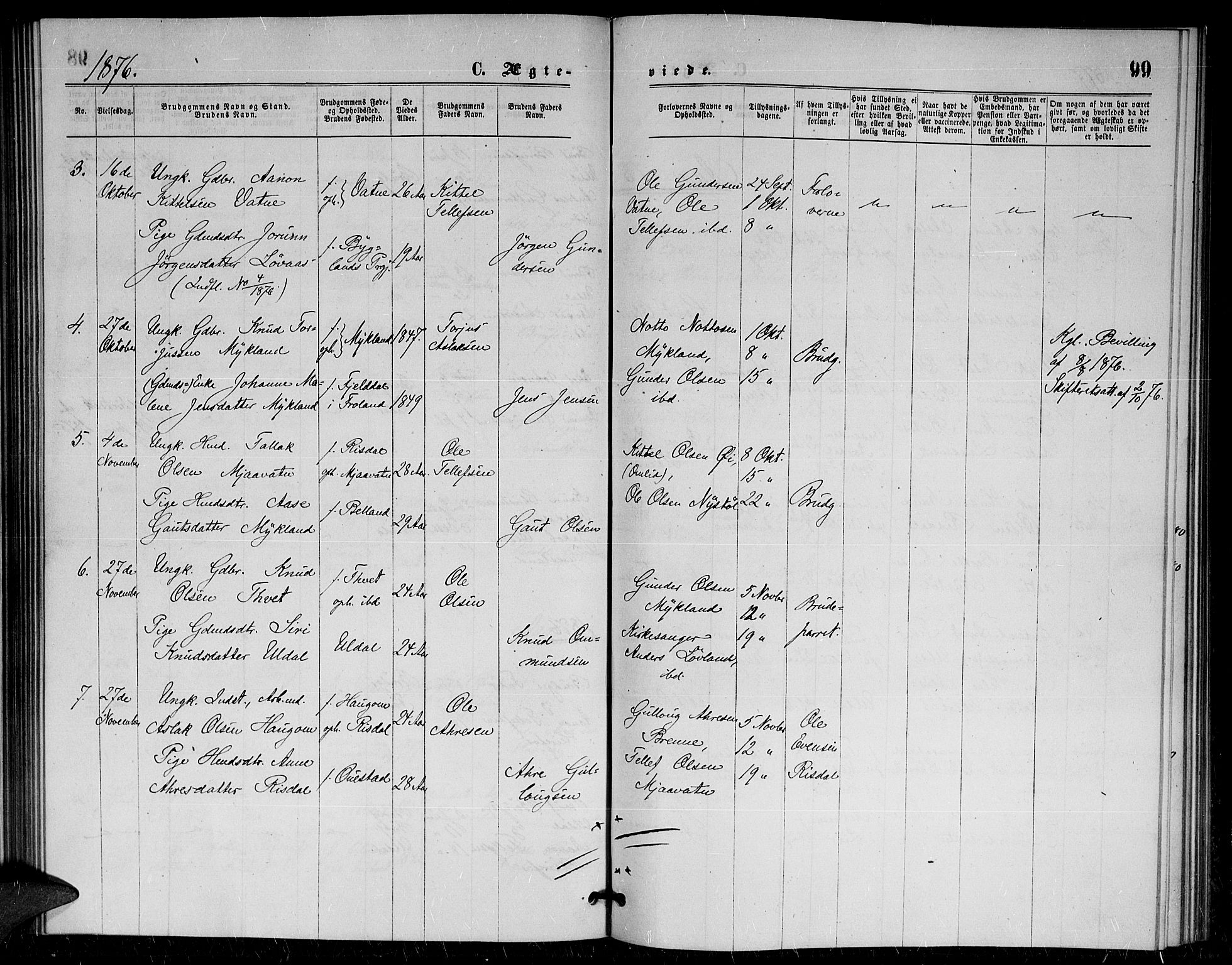 Herefoss sokneprestkontor, AV/SAK-1111-0019/F/Fa/Fac/L0001: Parish register (official) no. A 1, 1871-1886, p. 99