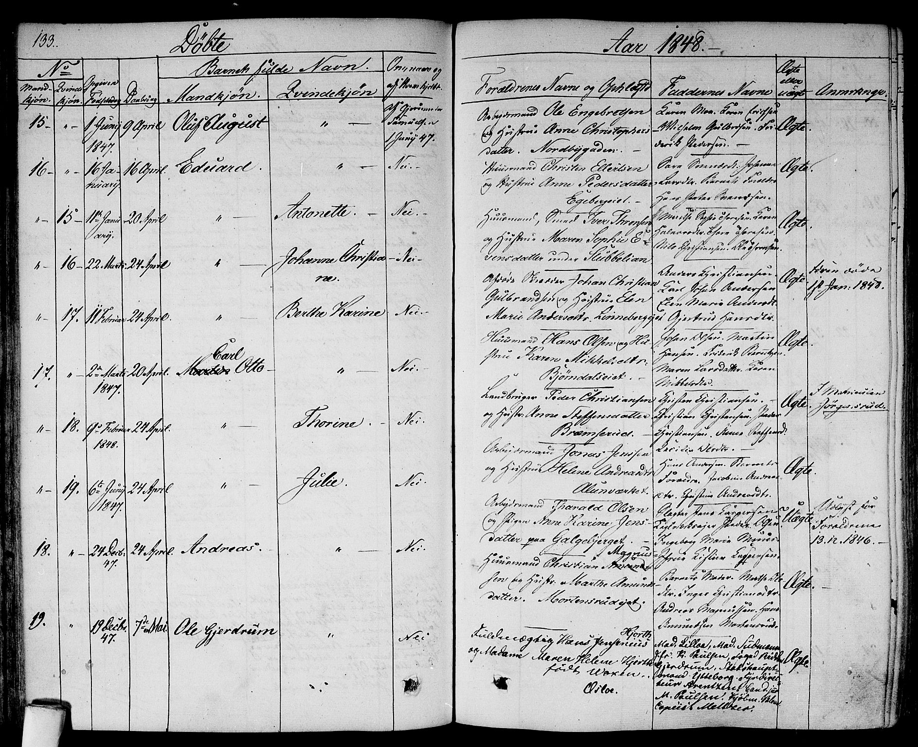 Gamlebyen prestekontor Kirkebøker, SAO/A-10884/F/Fa/L0003: Parish register (official) no. 3, 1829-1849, p. 133