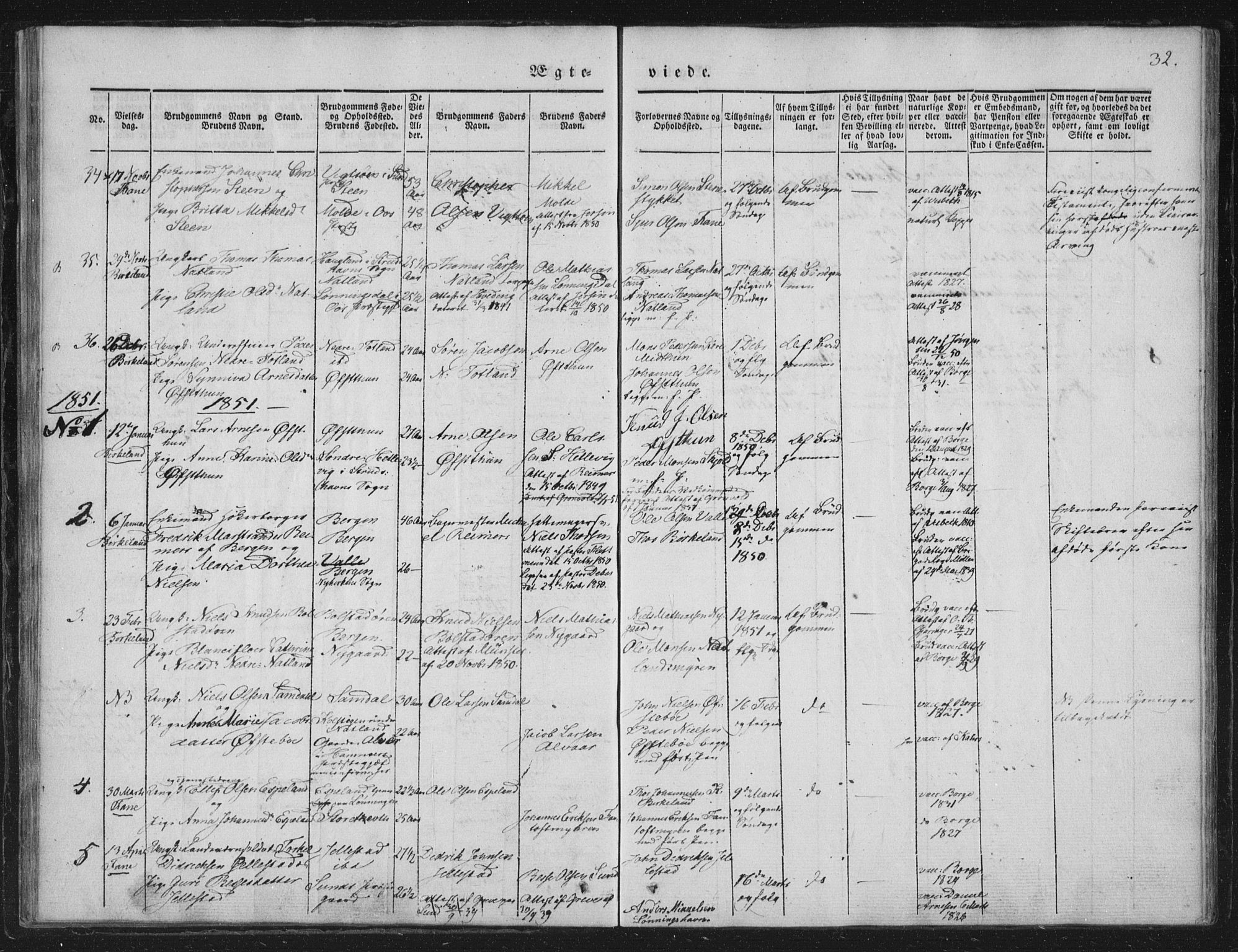 Fana Sokneprestembete, SAB/A-75101/H/Haa/Haaa/L0010: Parish register (official) no. A 10, 1841-1851, p. 32