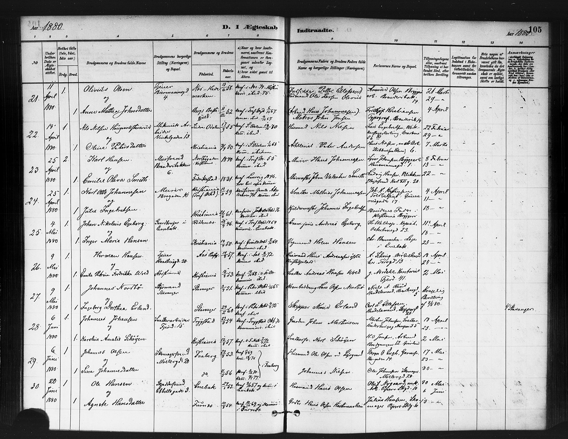 Jakob prestekontor Kirkebøker, SAO/A-10850/F/Fa/L0004: Parish register (official) no. 4, 1880-1894, p. 105