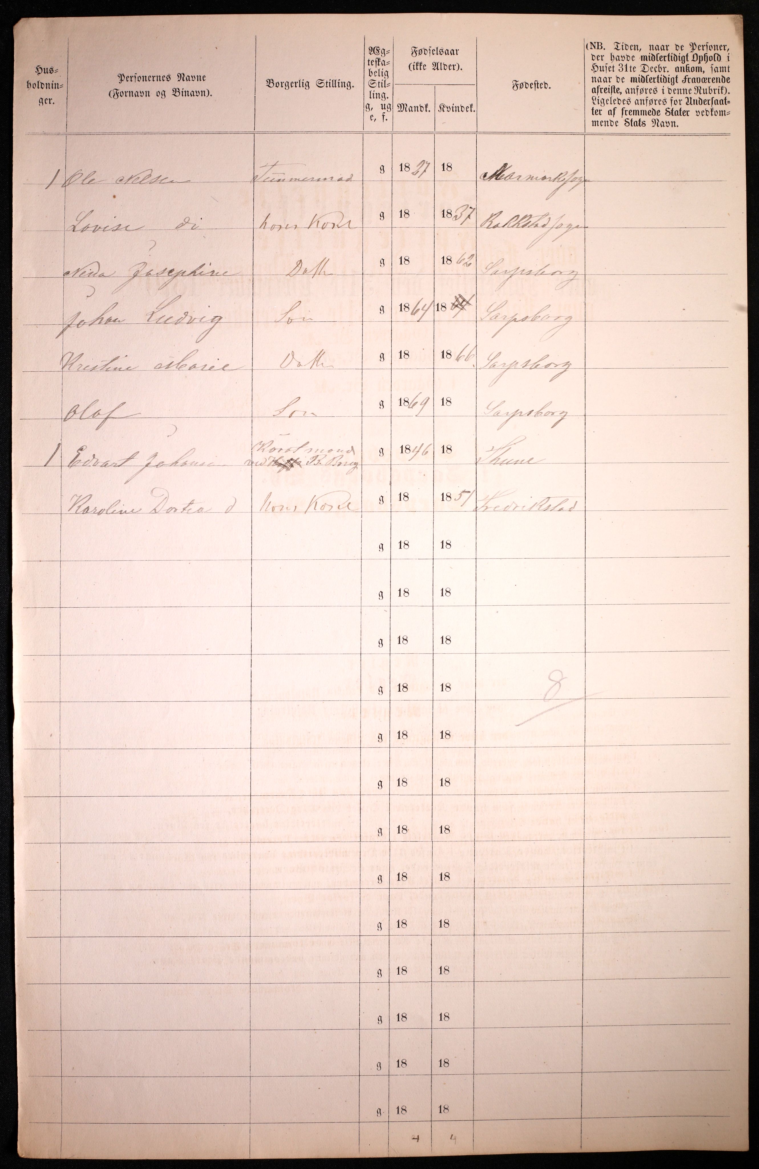 RA, 1870 census for 0102 Sarpsborg, 1870, p. 178