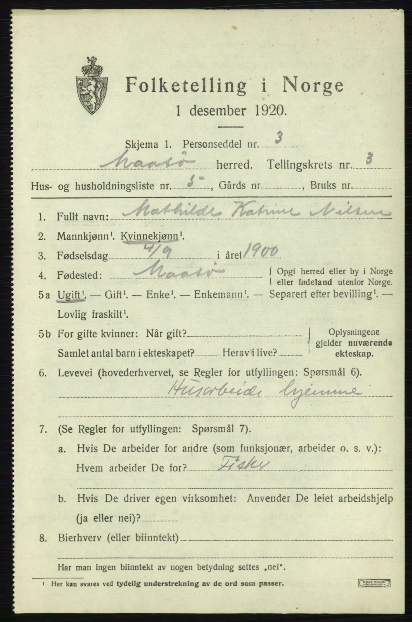 SATØ, 1920 census for Måsøy, 1920, p. 1614