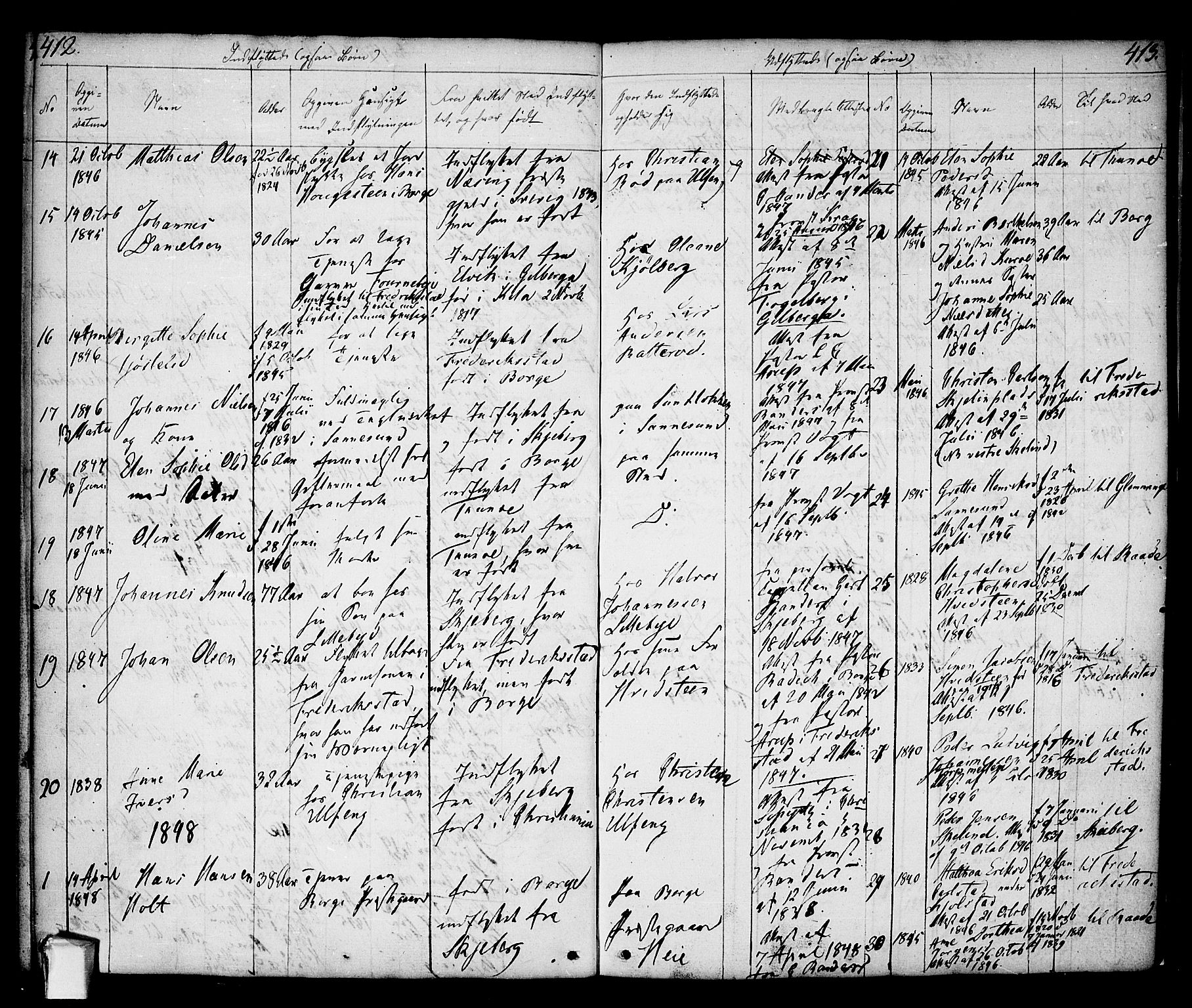 Borge prestekontor Kirkebøker, SAO/A-10903/F/Fa/L0004: Parish register (official) no. I 4, 1836-1848, p. 412-413