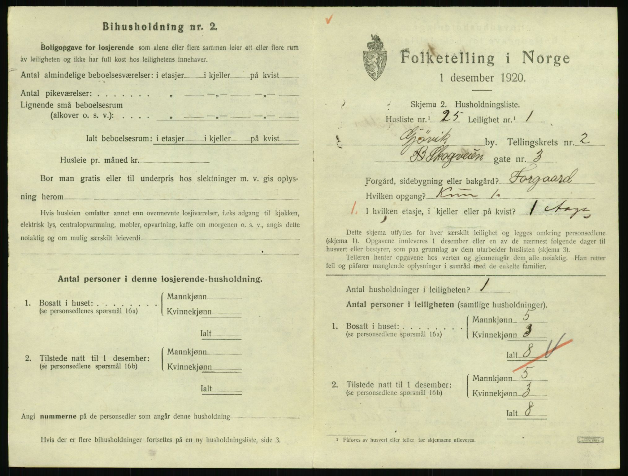 SAH, 1920 census for Gjøvik, 1920, p. 1166