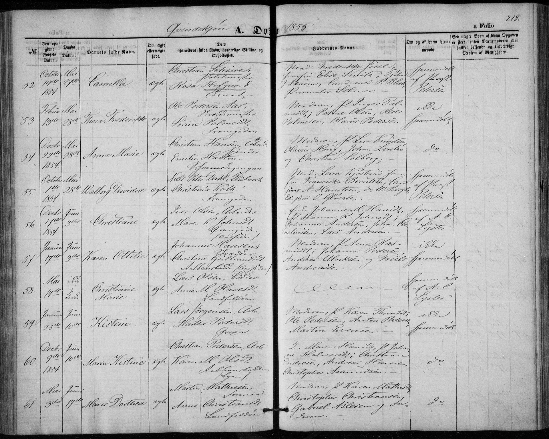 Bragernes kirkebøker, AV/SAKO-A-6/F/Fb/L0002: Parish register (official) no. II 2, 1848-1859, p. 218