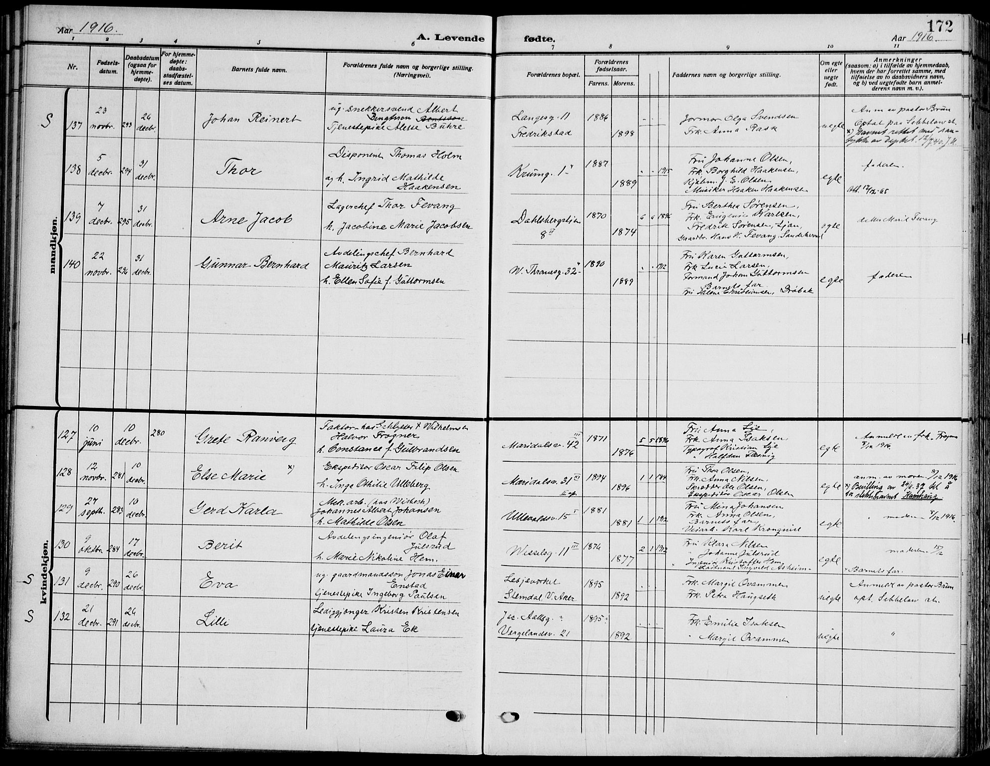 Gamle Aker prestekontor Kirkebøker, SAO/A-10617a/F/L0014: Parish register (official) no. 14, 1909-1924, p. 172
