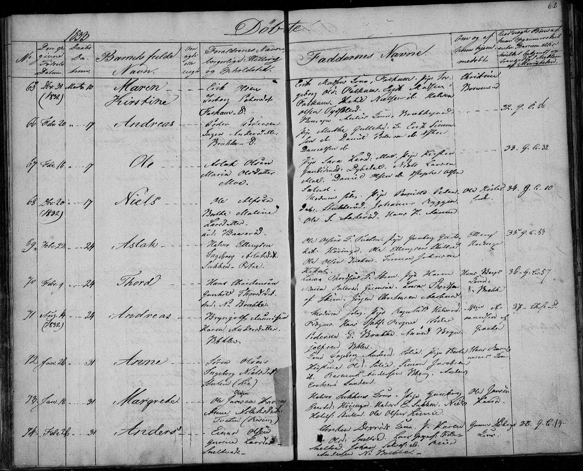 Gjerpen kirkebøker, AV/SAKO-A-265/F/Fa/L0006: Parish register (official) no. I 6, 1829-1834, p. 62