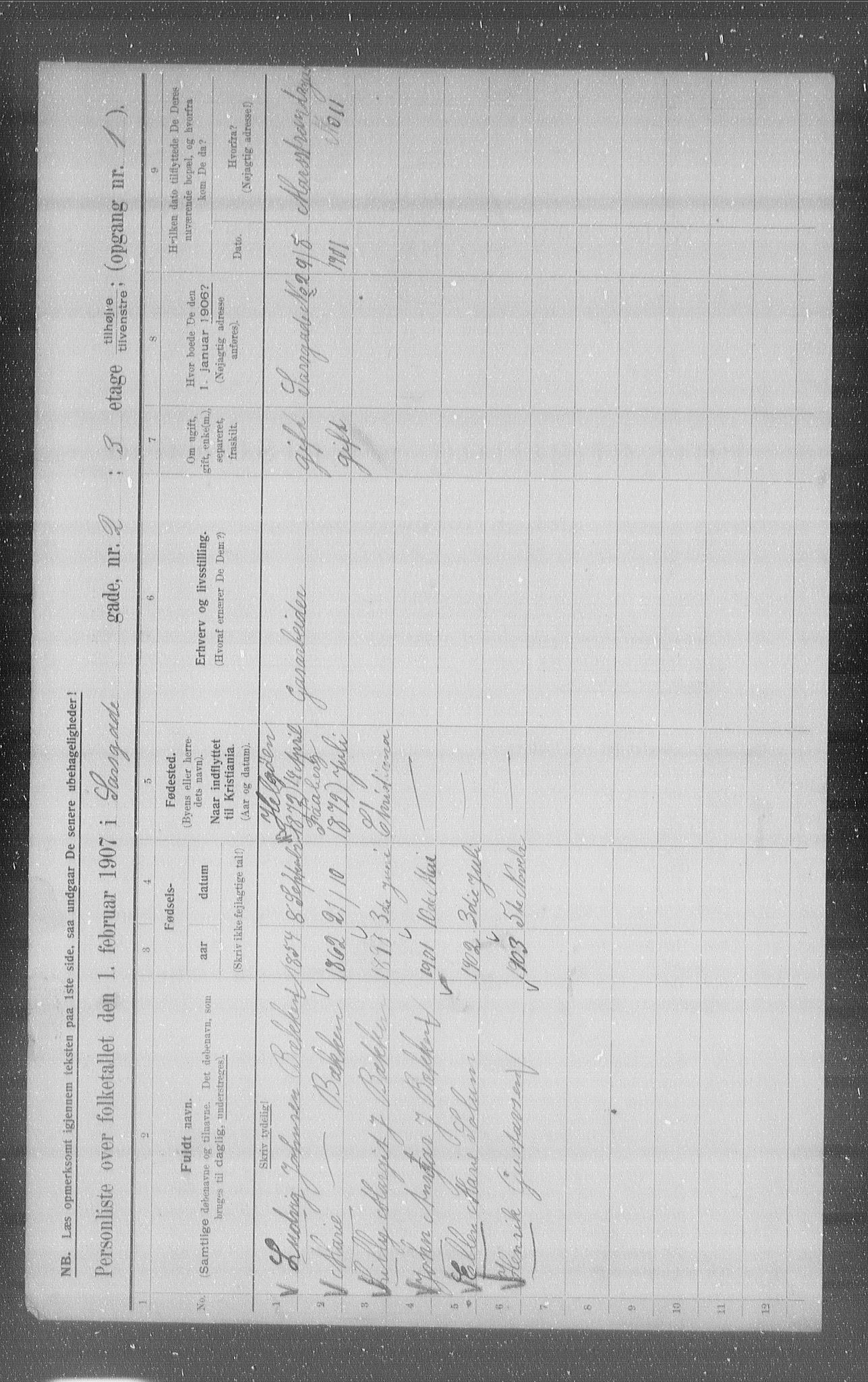 OBA, Municipal Census 1907 for Kristiania, 1907, p. 45654