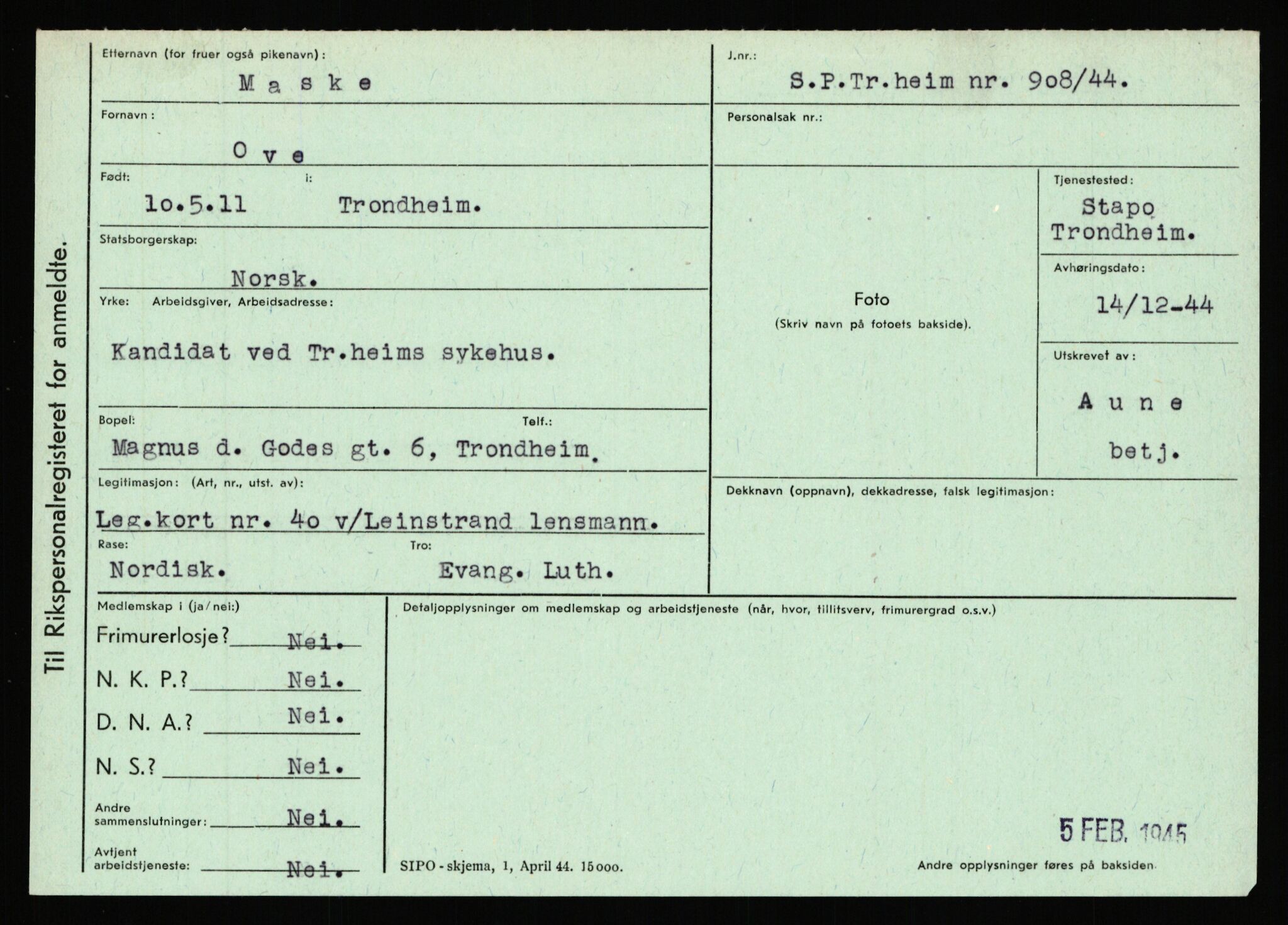 Statspolitiet - Hovedkontoret / Osloavdelingen, AV/RA-S-1329/C/Ca/L0010: Lind - Moksnes, 1943-1945, p. 3154