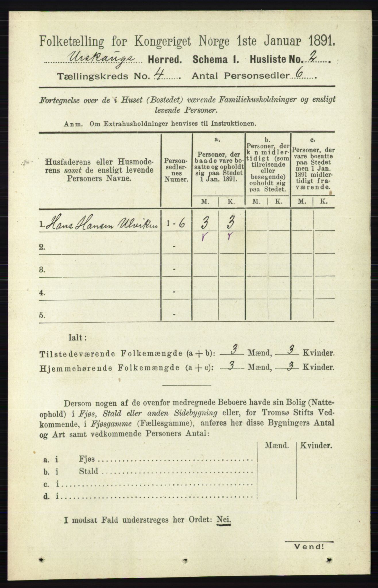RA, 1891 census for 0224 Aurskog, 1891, p. 1399