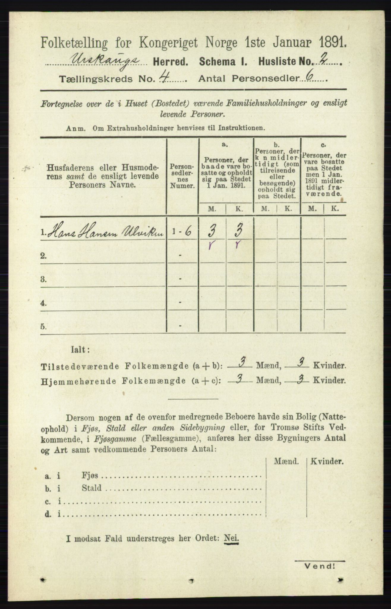 RA, 1891 census for 0224 Aurskog, 1891, p. 1399