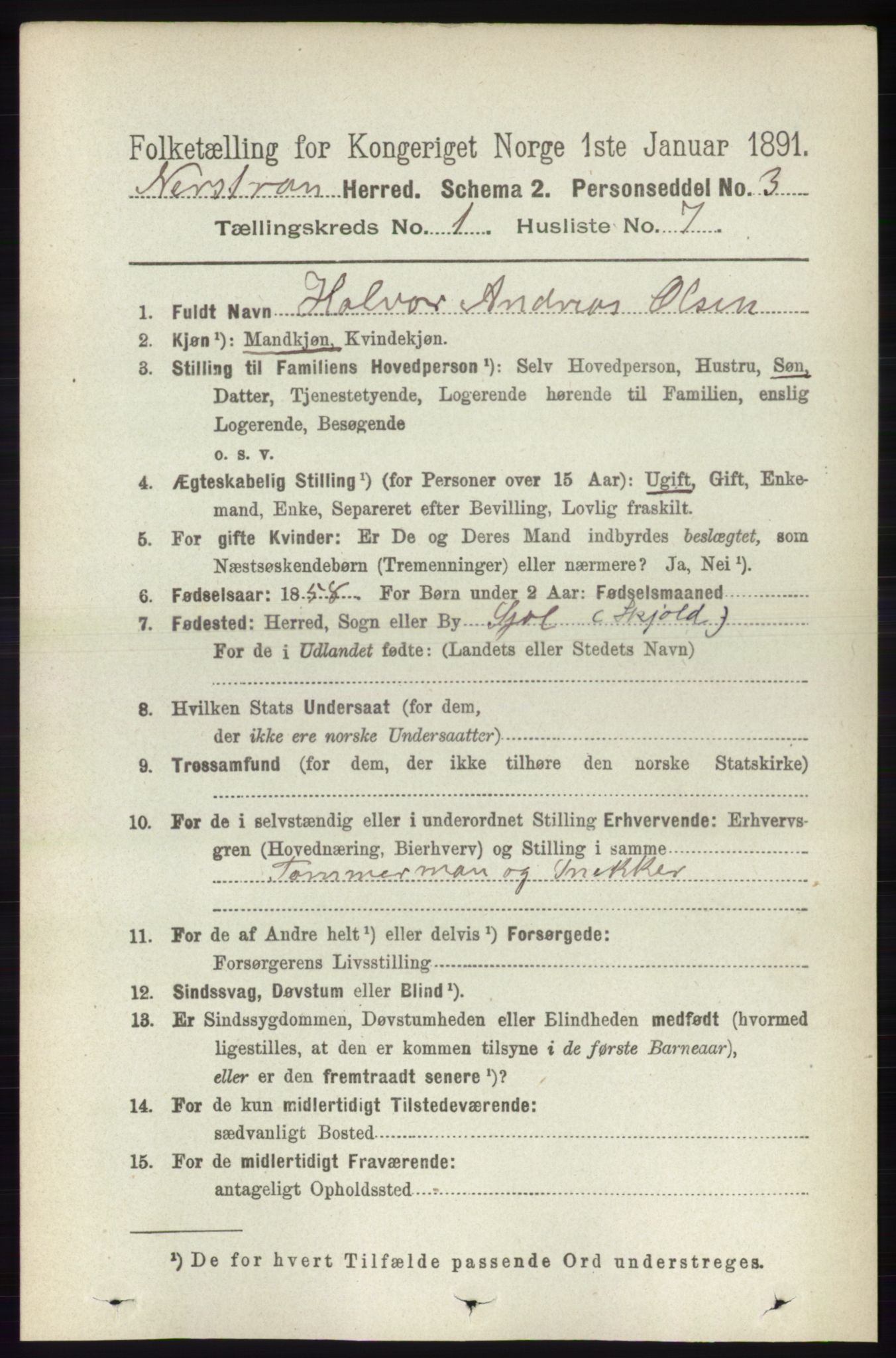 RA, 1891 census for 1139 Nedstrand, 1891, p. 112