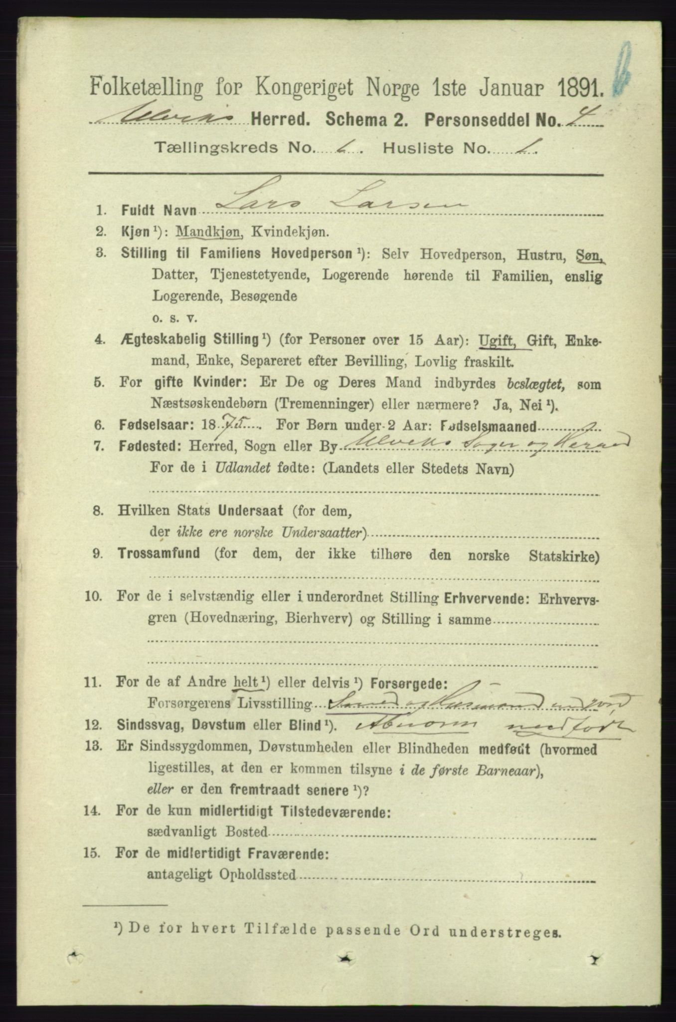 RA, 1891 census for 1233 Ulvik, 1891, p. 71