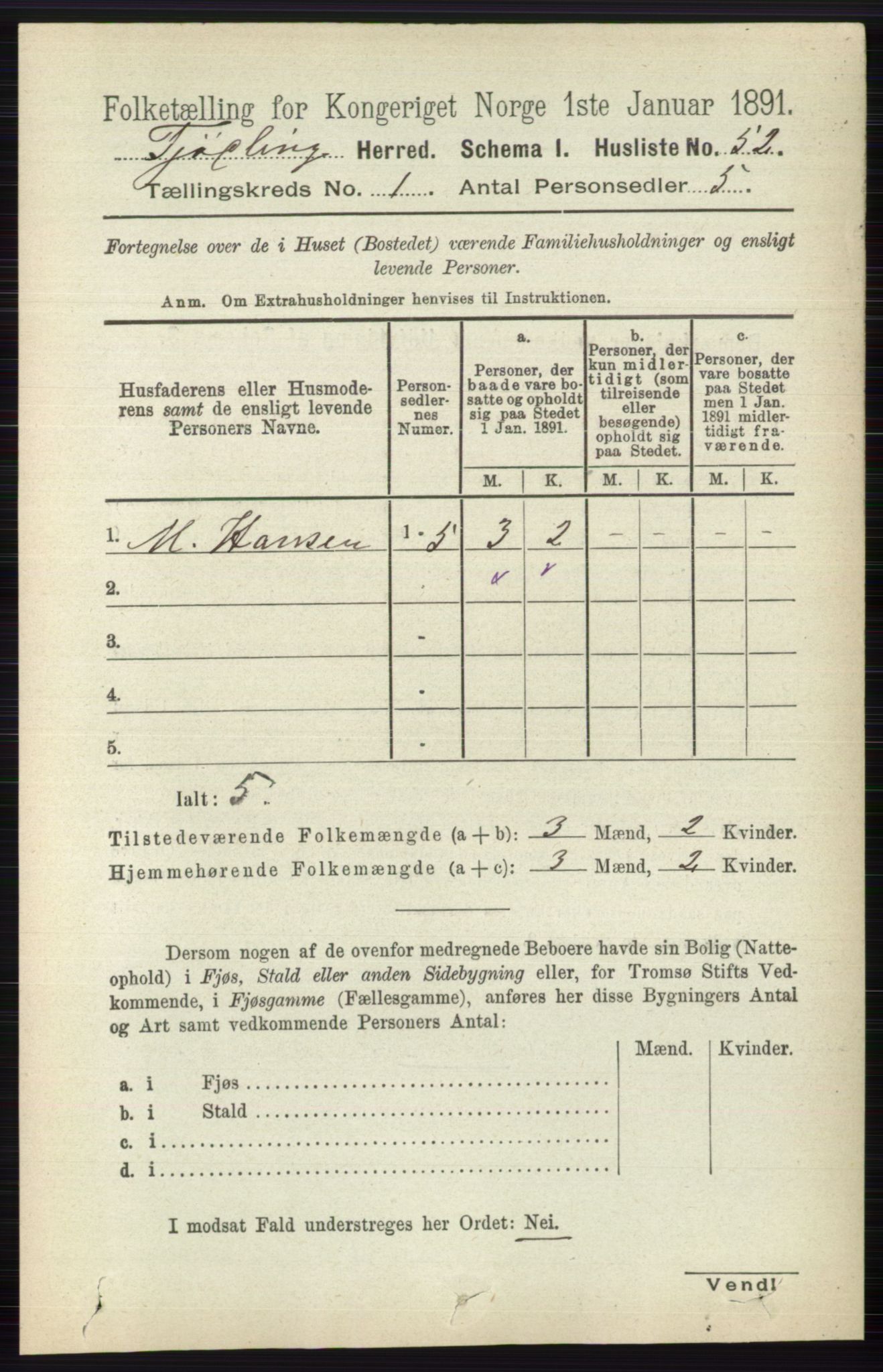 RA, 1891 census for 0725 Tjølling, 1891, p. 79