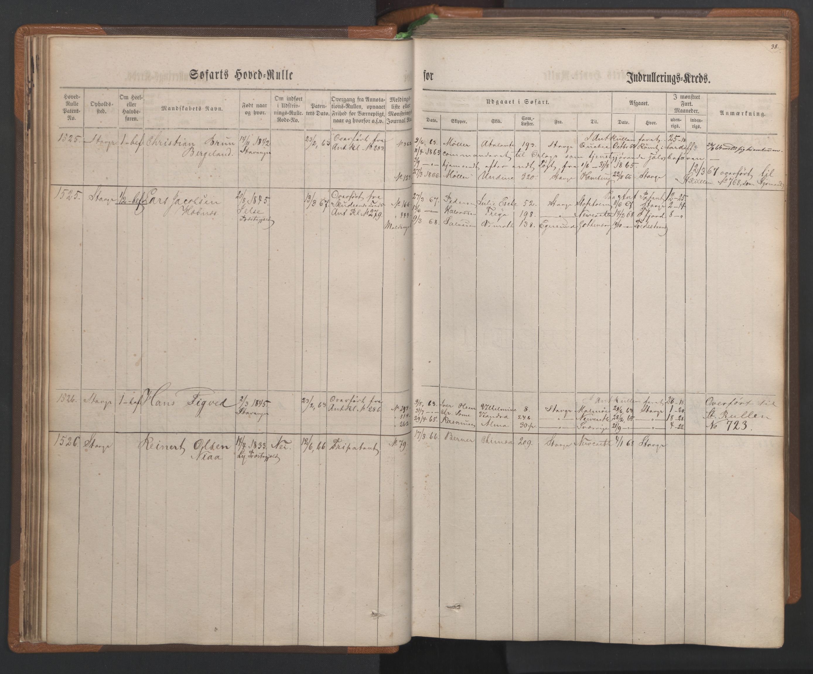 Stavanger sjømannskontor, AV/SAST-A-102006/F/Fb/Fbb/L0003: Sjøfartshovedrulle, patentnr. 1451-2270, 1863, p. 43