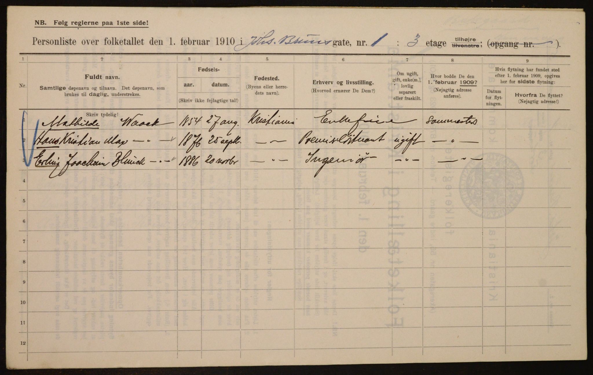 OBA, Municipal Census 1910 for Kristiania, 1910, p. 45694