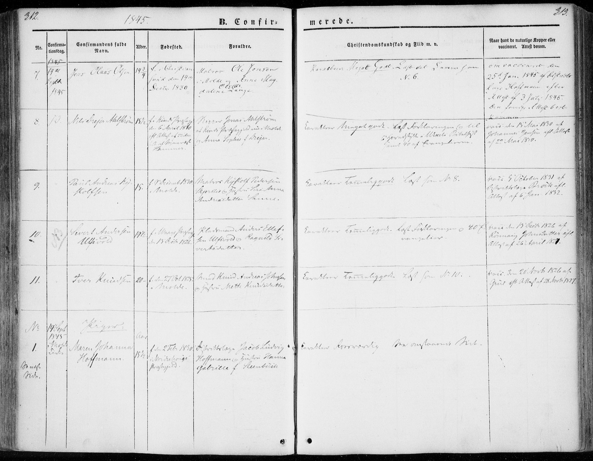 Ministerialprotokoller, klokkerbøker og fødselsregistre - Møre og Romsdal, SAT/A-1454/558/L0689: Parish register (official) no. 558A03, 1843-1872, p. 312-313