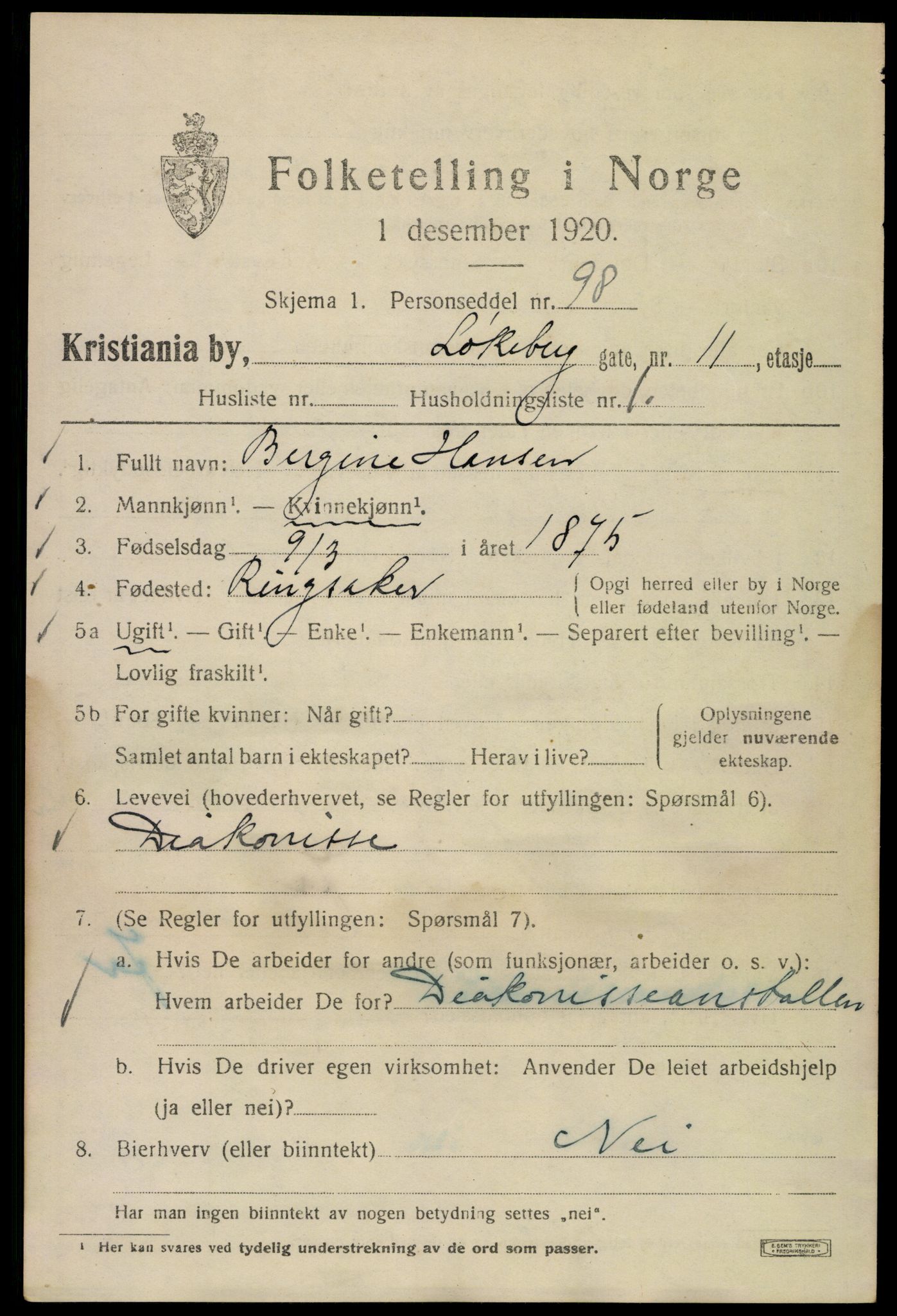 SAO, 1920 census for Kristiania, 1920, p. 367463