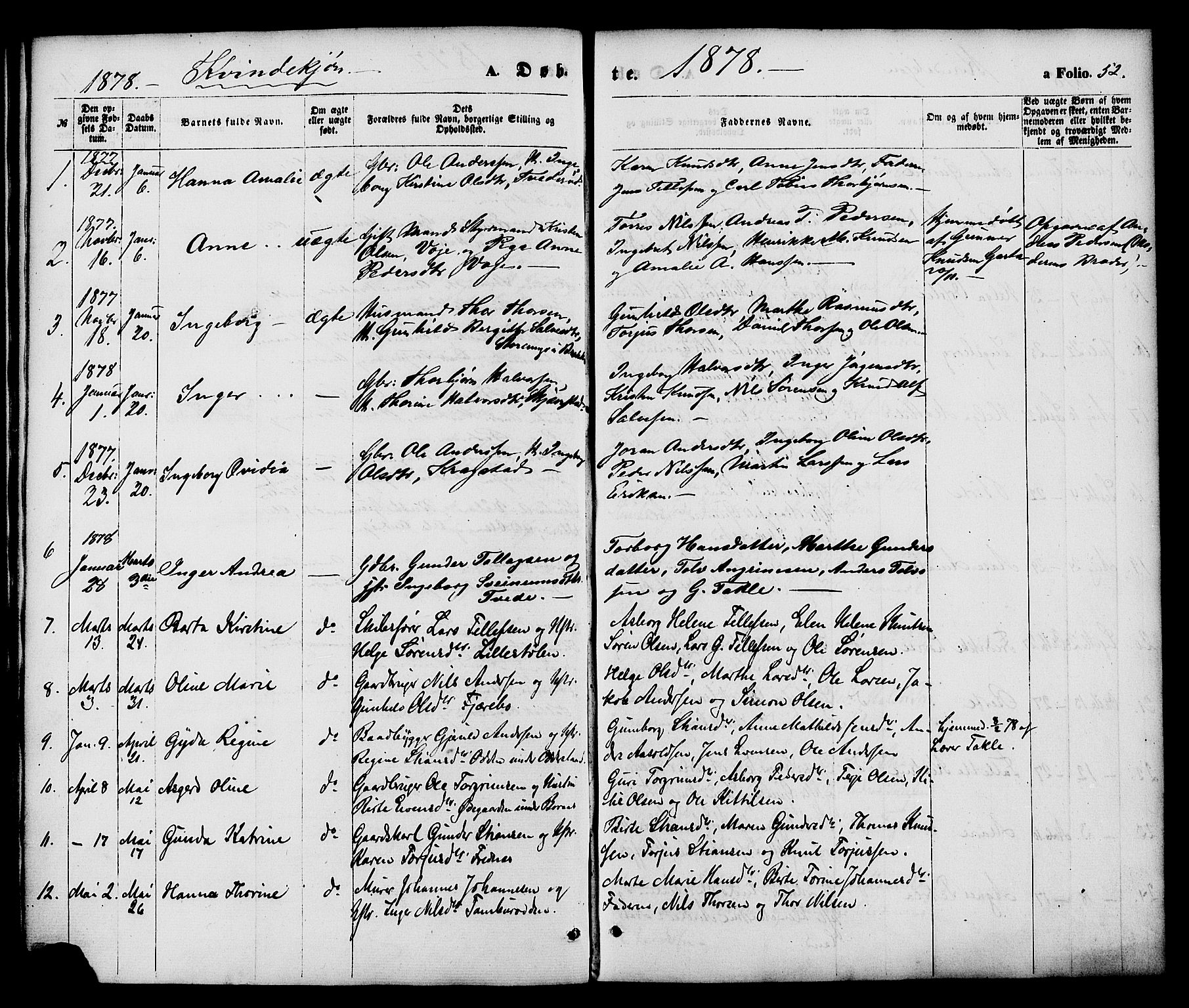 Austre Moland sokneprestkontor, SAK/1111-0001/F/Fa/Faa/L0009: Parish register (official) no. A 9, 1869-1879, p. 52