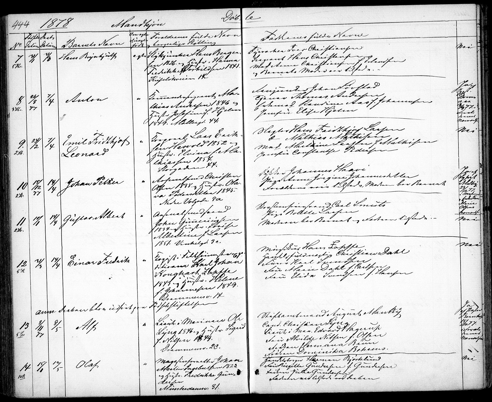 Garnisonsmenigheten Kirkebøker, SAO/A-10846/G/Ga/L0006: Parish register (copy) no. 6, 1860-1880, p. 444