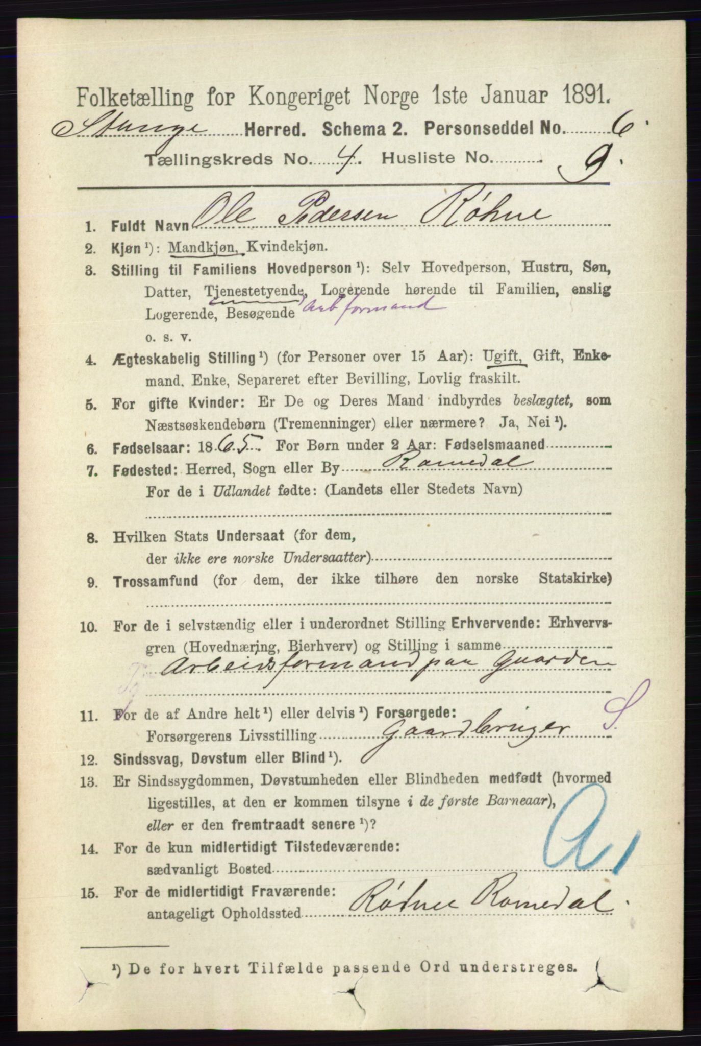 RA, 1891 census for 0417 Stange, 1891, p. 2410