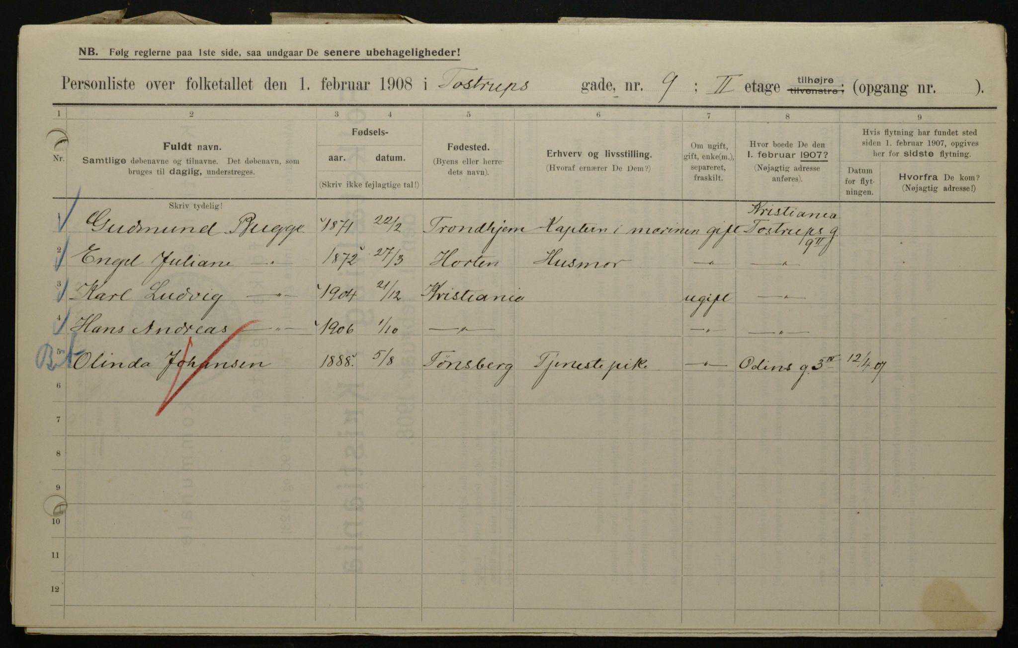OBA, Municipal Census 1908 for Kristiania, 1908, p. 103678