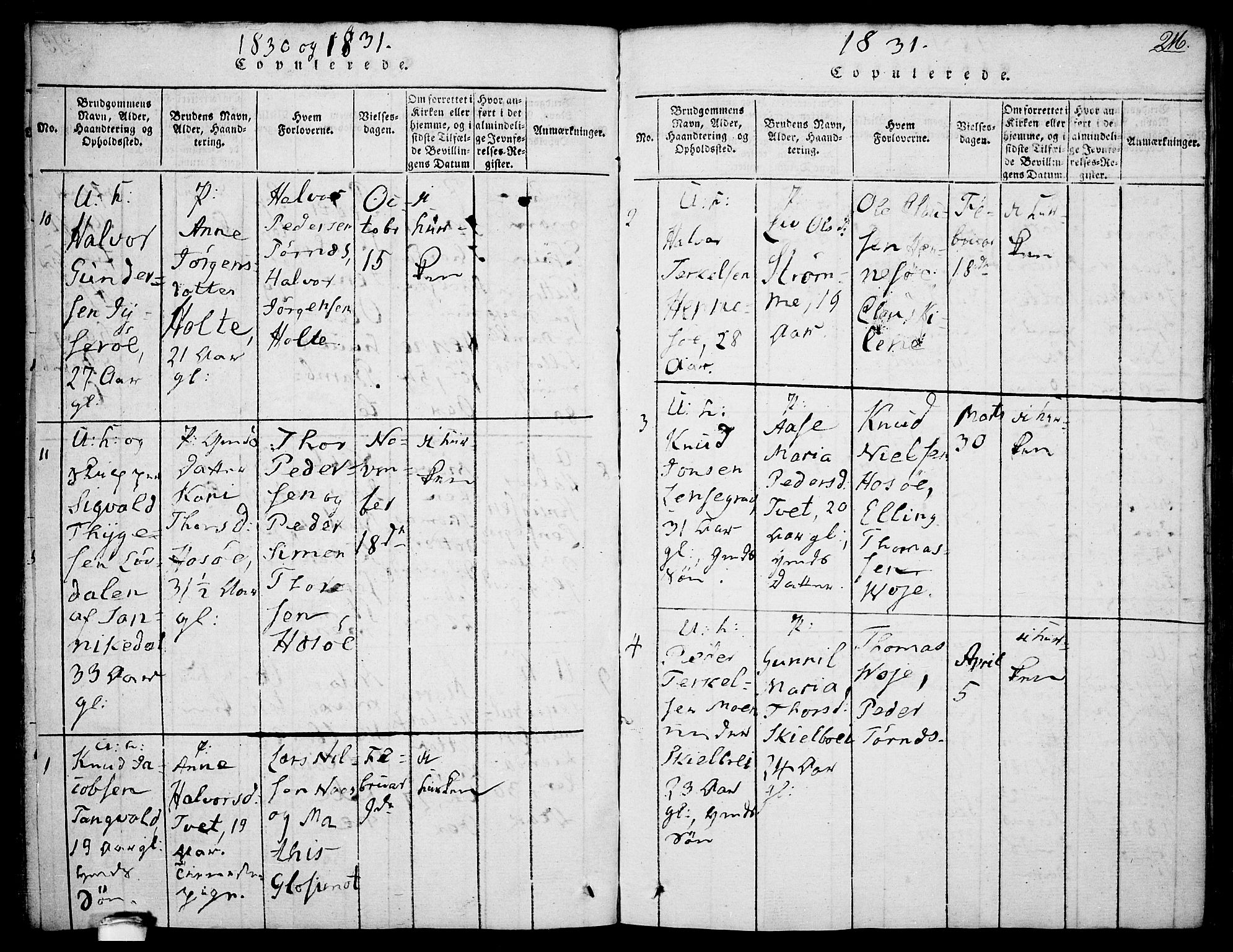 Drangedal kirkebøker, SAKO/A-258/F/Fa/L0005: Parish register (official) no. 5 /1, 1814-1831, p. 216