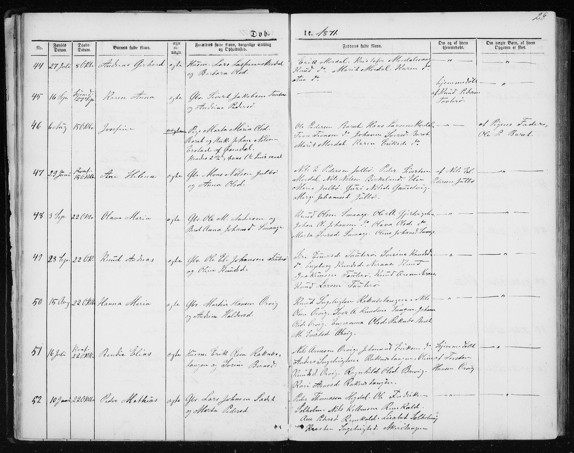 Ministerialprotokoller, klokkerbøker og fødselsregistre - Møre og Romsdal, AV/SAT-A-1454/560/L0724: Parish register (copy) no. 560C01, 1867-1892, p. 28